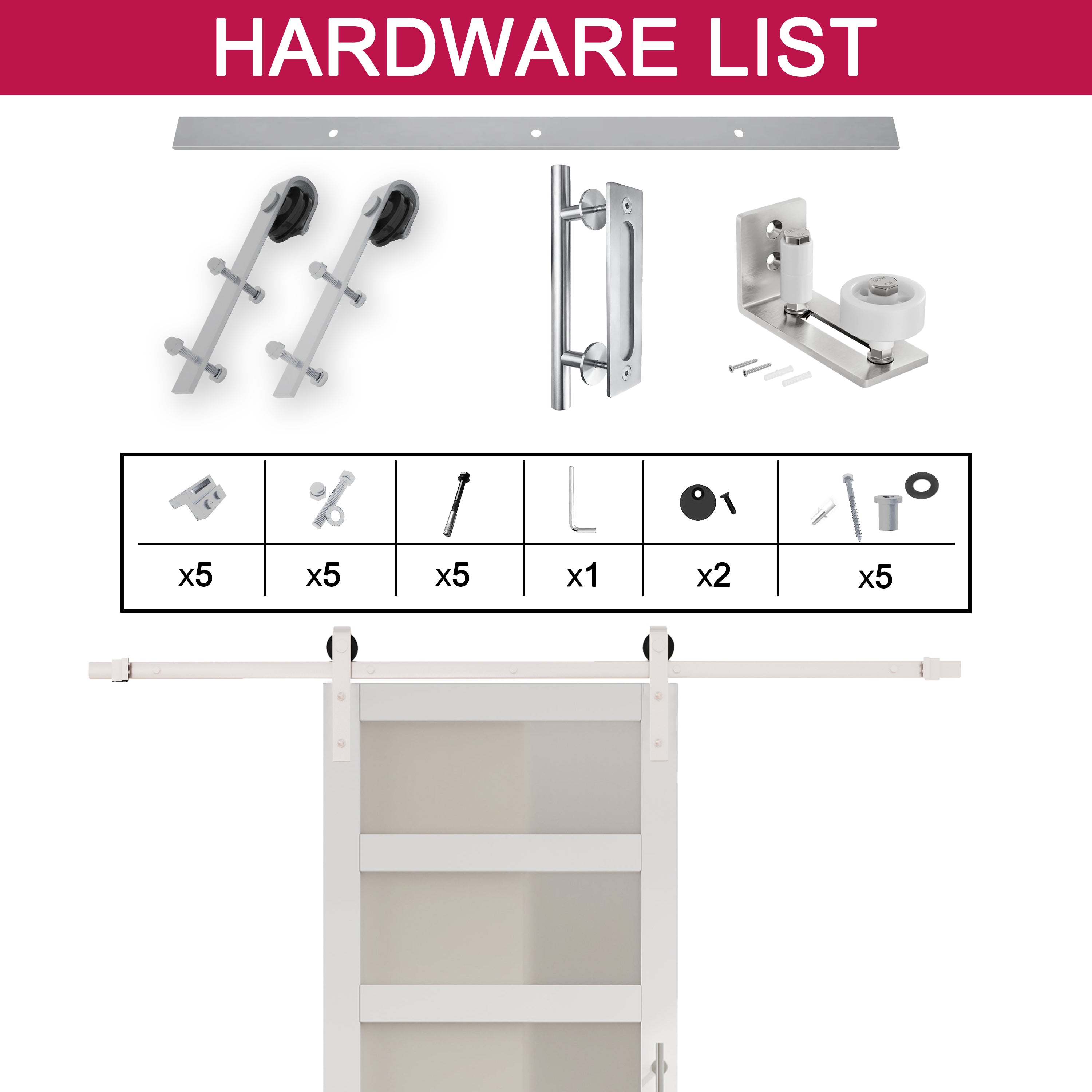 Ark Design Sliding Barn Door Hardware Kit, Silver Color/ Brushed Nickle