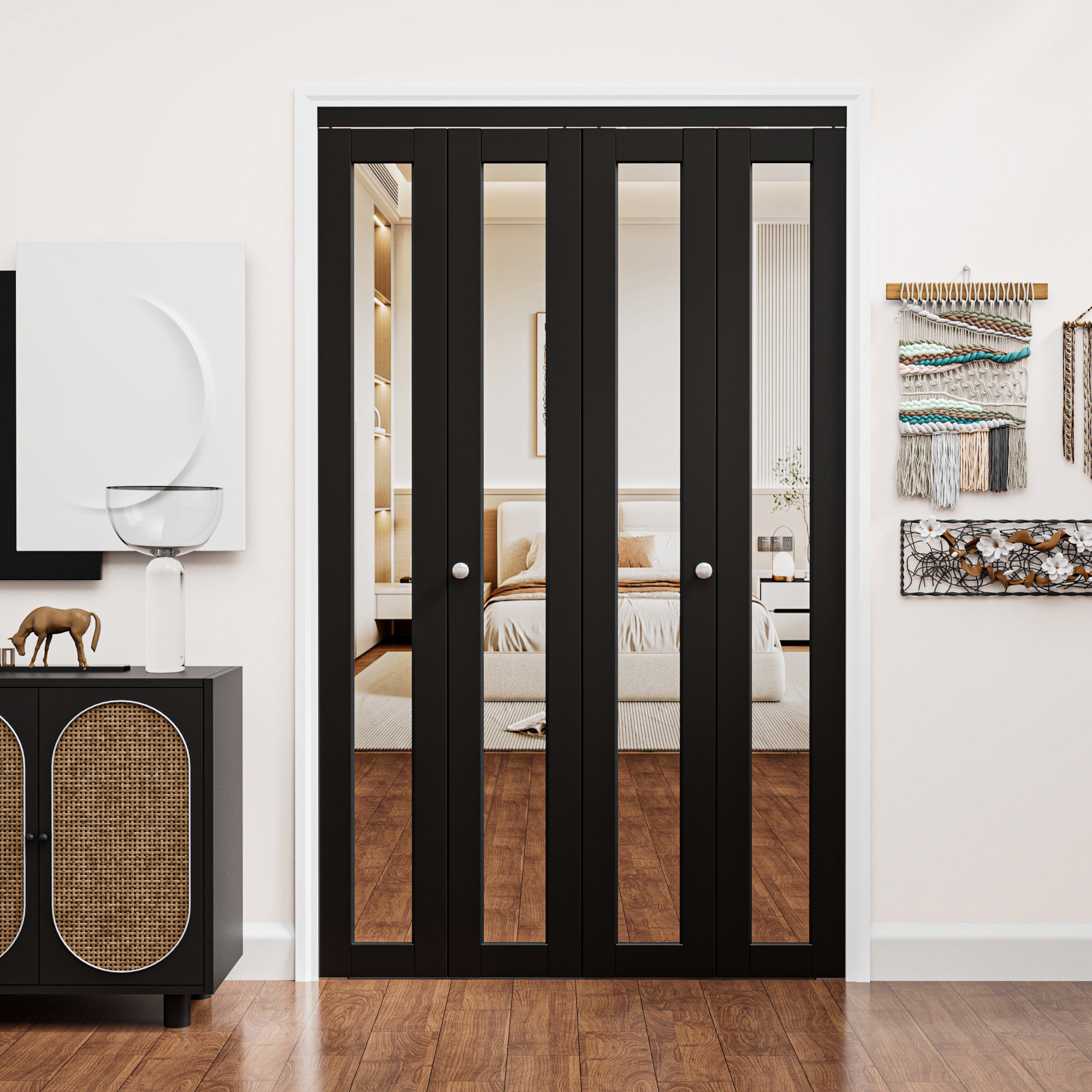 Ark Design 1-Lite Black Mirror Bifold Door with Hardware Kit & Knob, Solid Core MDF Wood & PVC Covered Finished