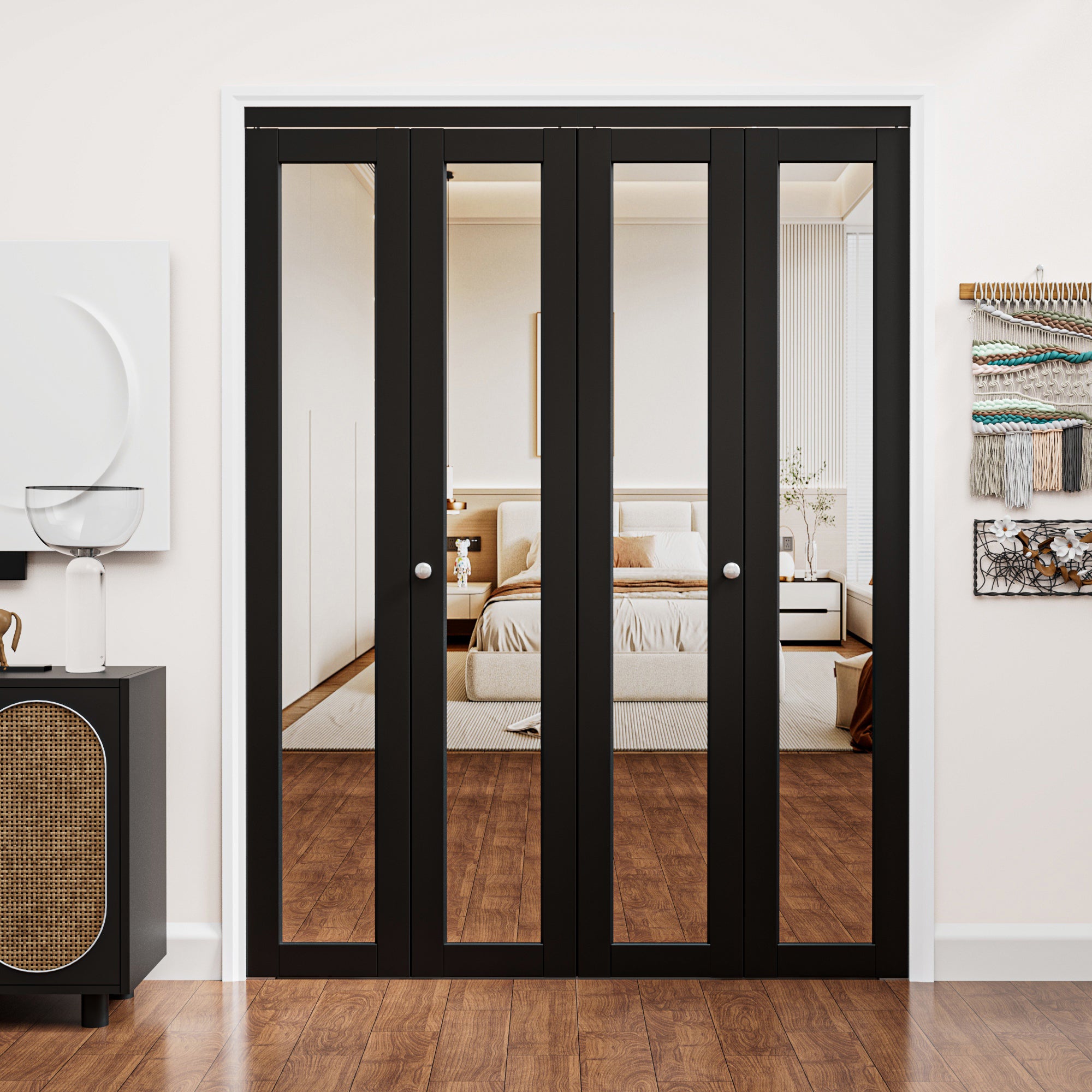 Ark Design 1-Lite Black Mirror Bifold Door with Hardware Kit & Knob, Solid Core MDF Wood & PVC Covered Finished