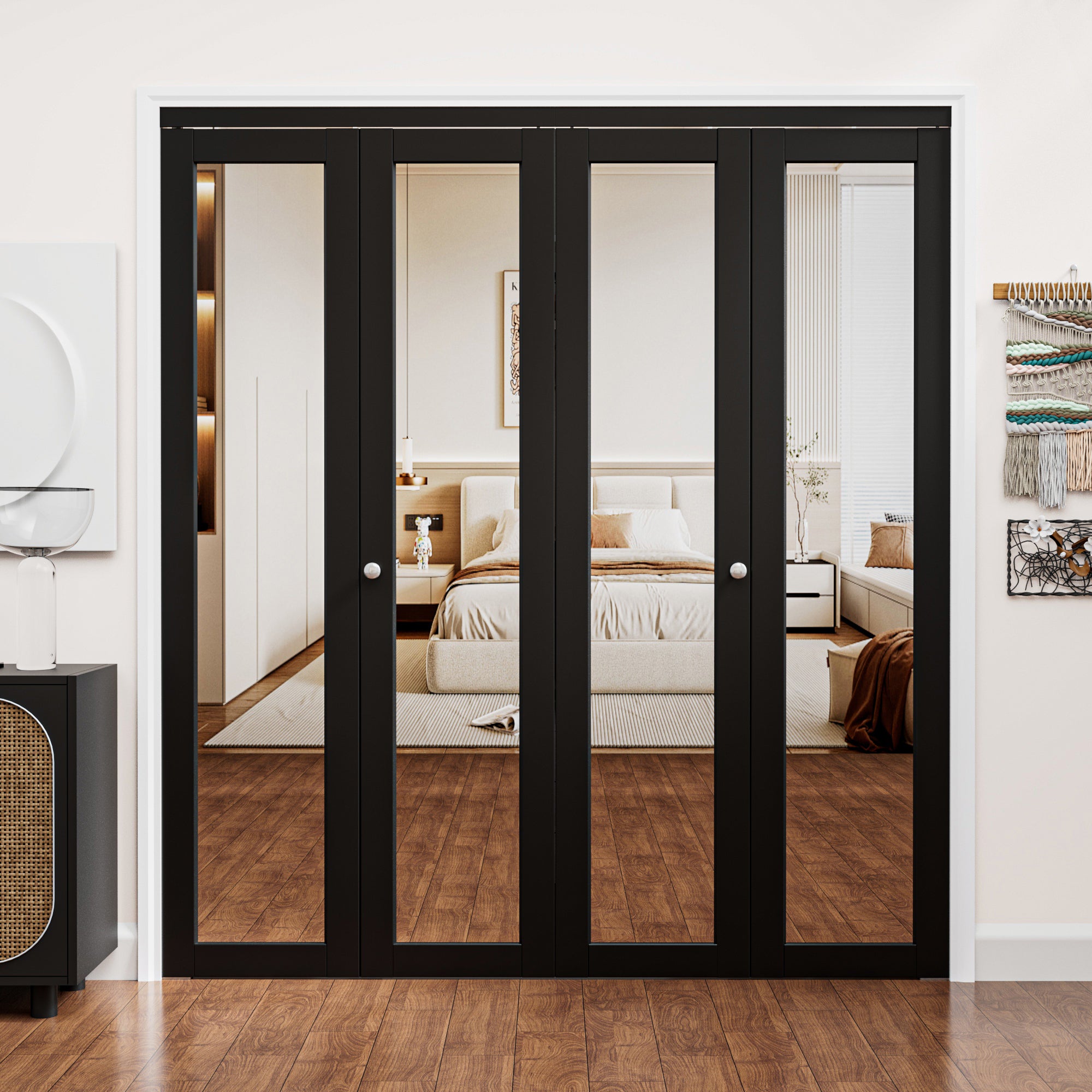 Ark Design 1-Lite Black Mirror Bifold Door with Hardware Kit & Knob, Solid Core MDF Wood & PVC Covered Finished