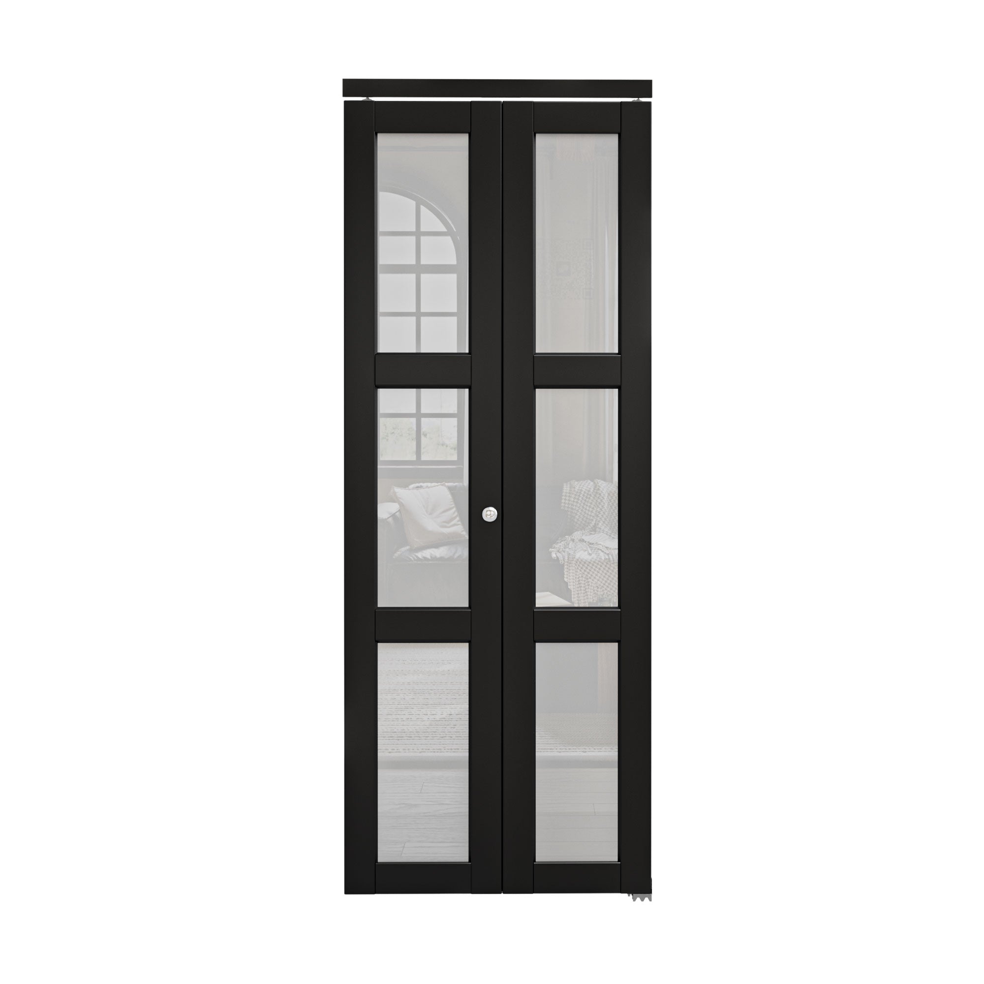 Ark Design 3-Lite Black Tempered Frosted Glass Bifold Door with Hardware Kit & Knob, Solid Core MDF Wood & PVC Covered Finished