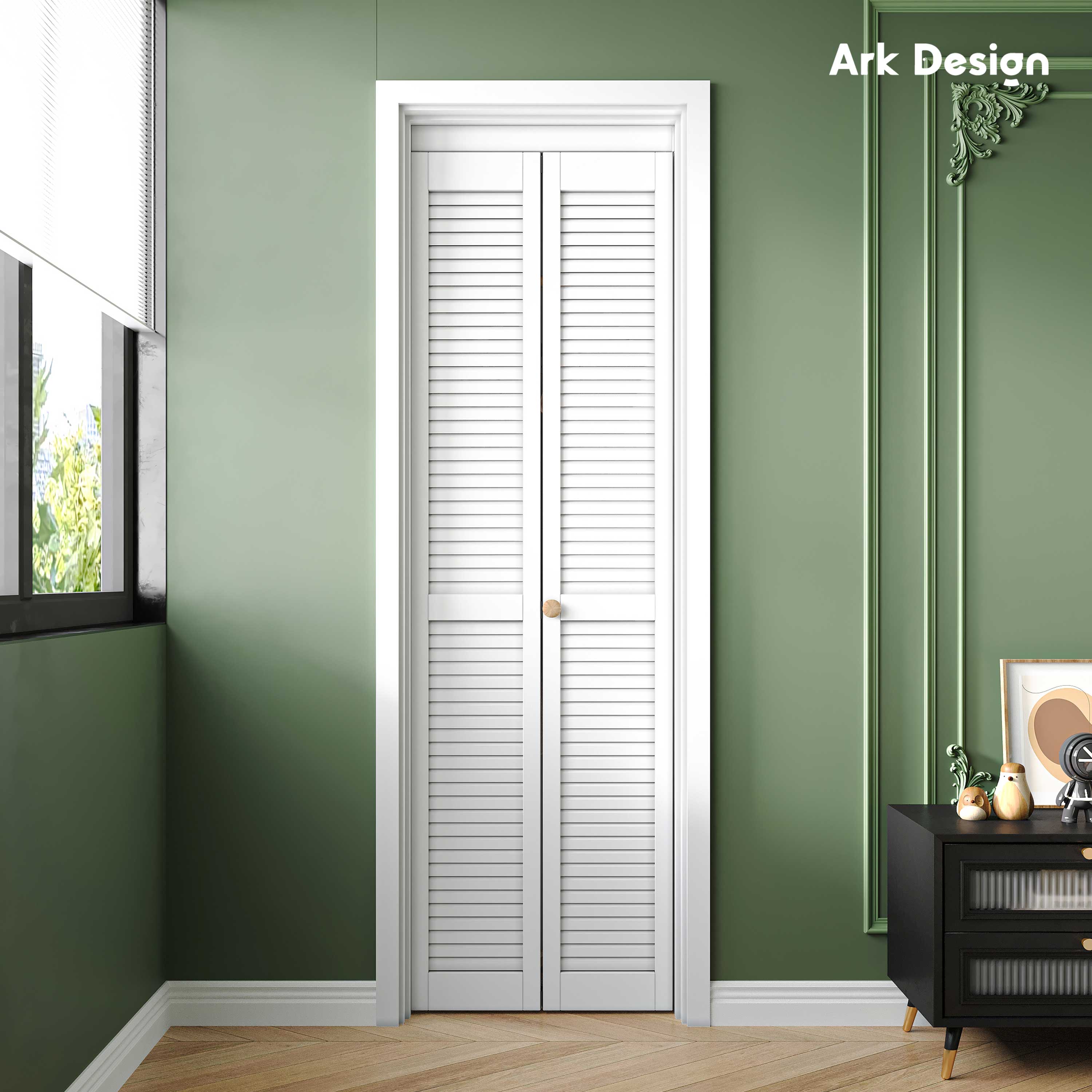 Ark Design Louvered Closet Bifold Door with Hardware Kit & Knob, Solid Core MDF Wood & PVC Covered Finished, White