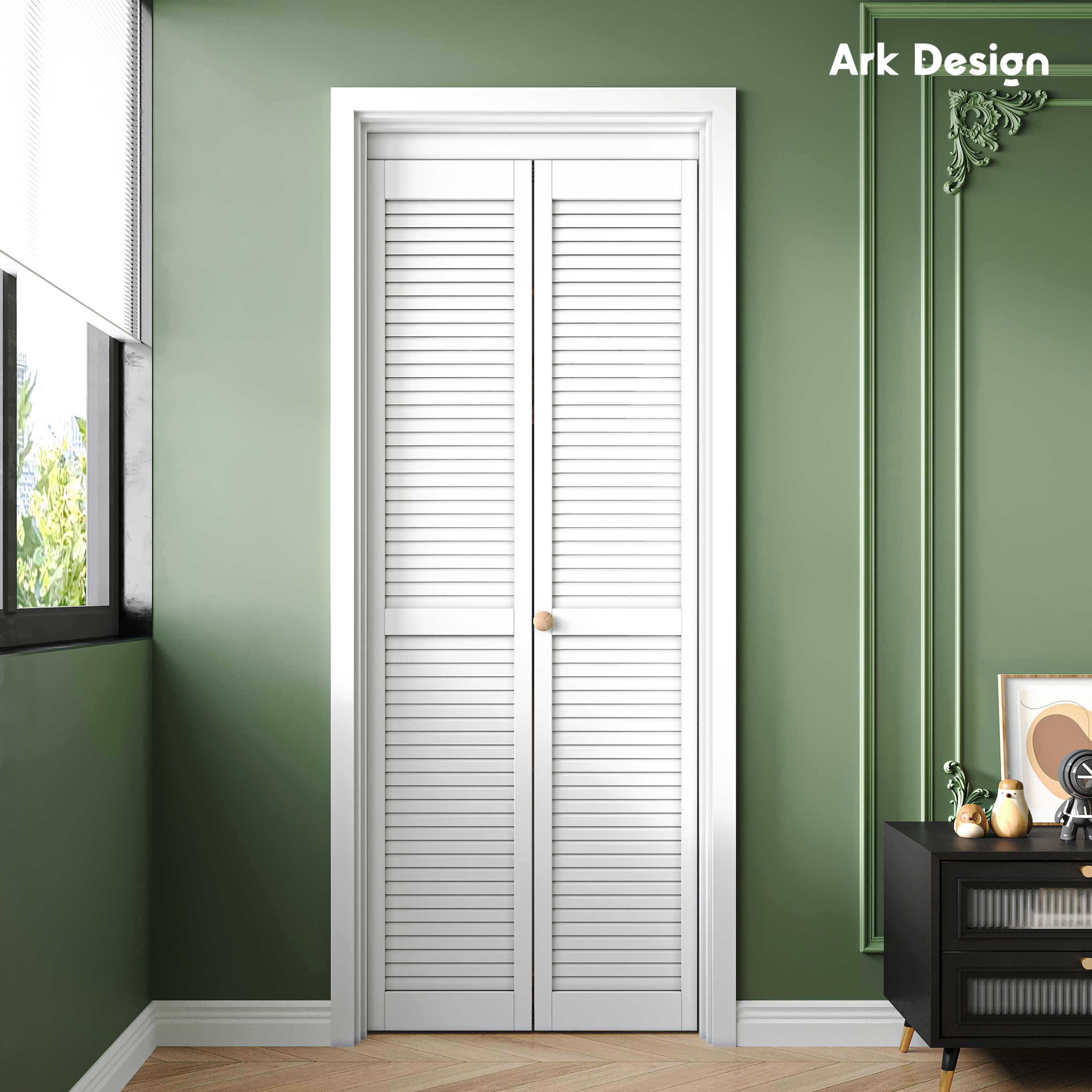 Ark Design Louvered Closet Bifold Door with Hardware Kit & Knob, Solid Core MDF Wood & PVC Covered Finished, White