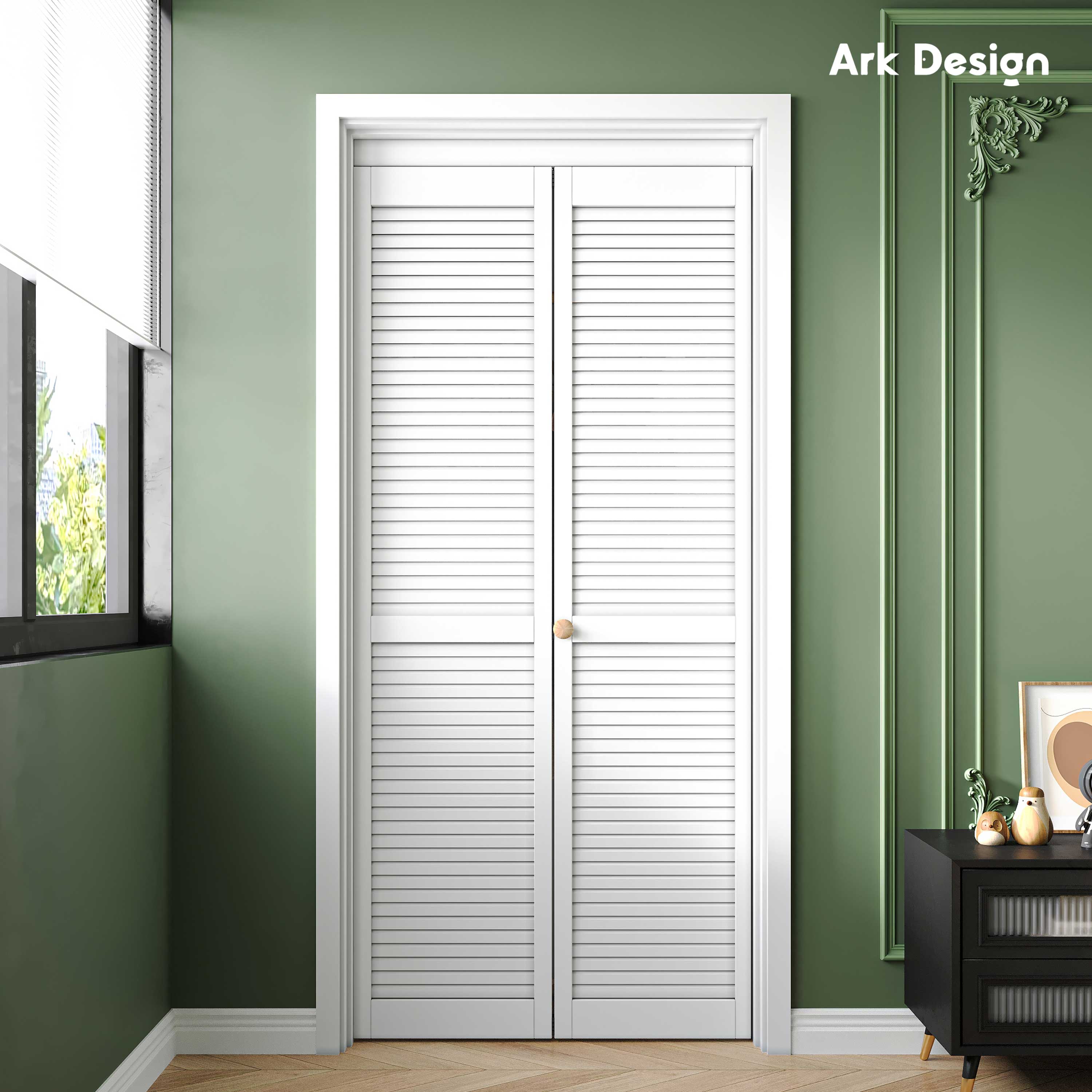 Ark Design Louvered Closet Bifold Door with Hardware Kit & Knob, Solid Core MDF Wood & PVC Covered Finished, White