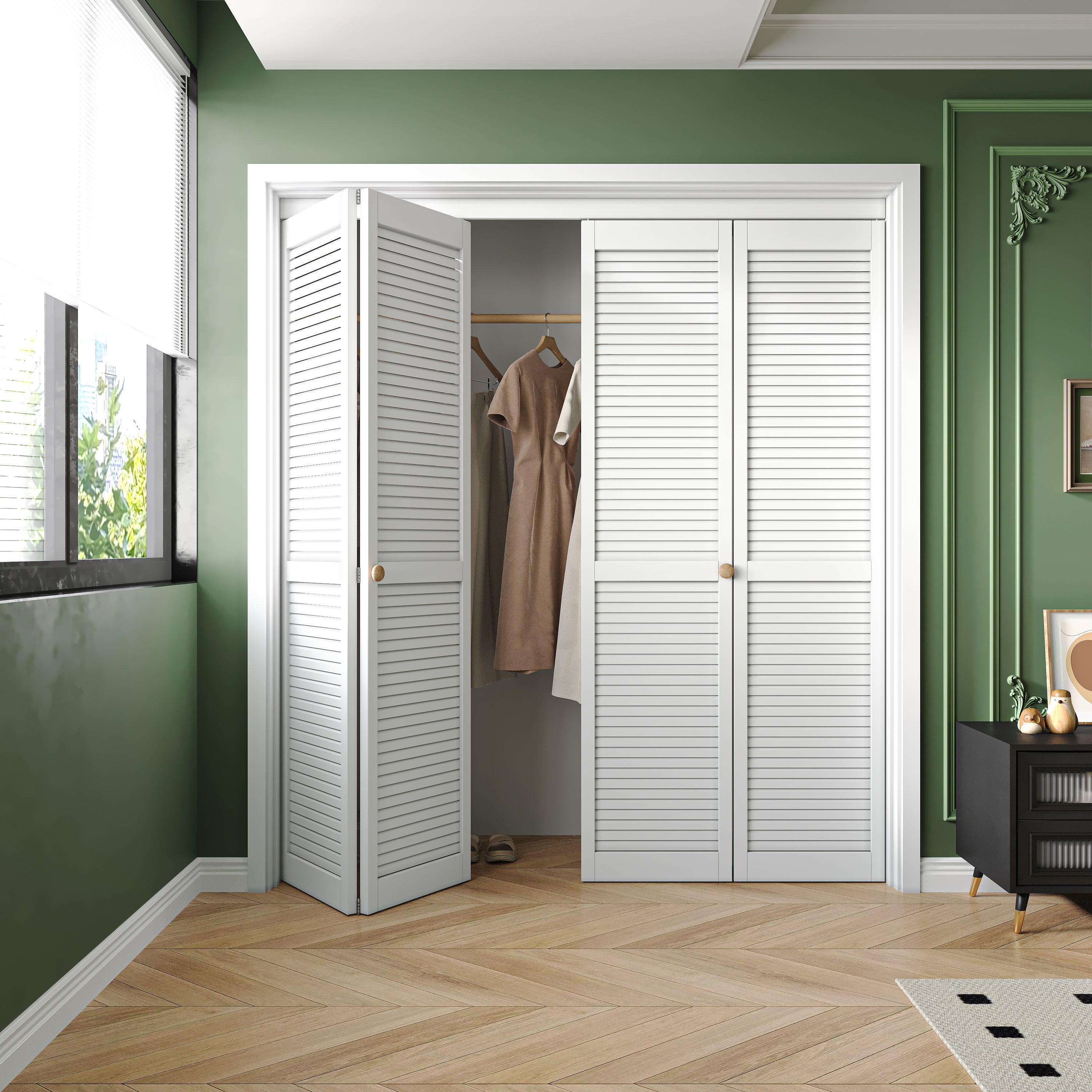 Louvered Bifold Door with Hardware Kit, Solid Wood, White | Ark Design