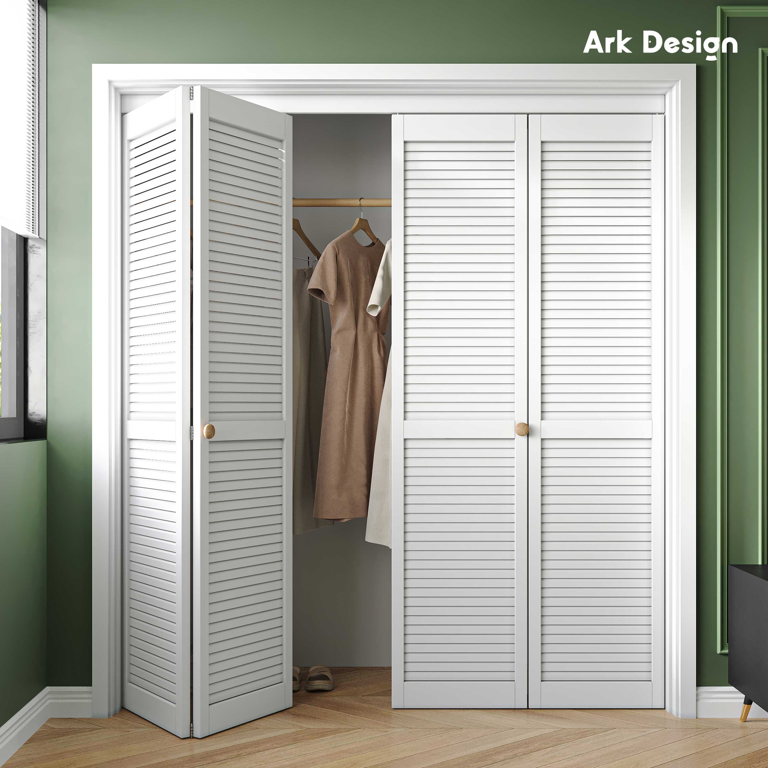 Ark Design Louvered Closet Bifold Door with Hardware Kit & Knob, Solid Core MDF Wood & PVC Covered Finished, White