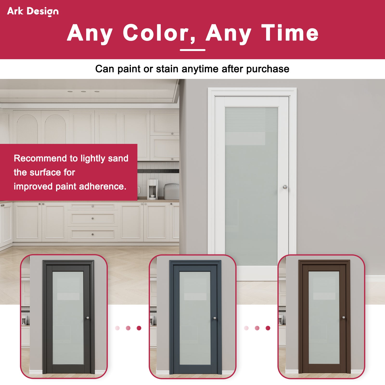 Ark Design Frosted Glass Door Slab with/without Prehung Kit, White