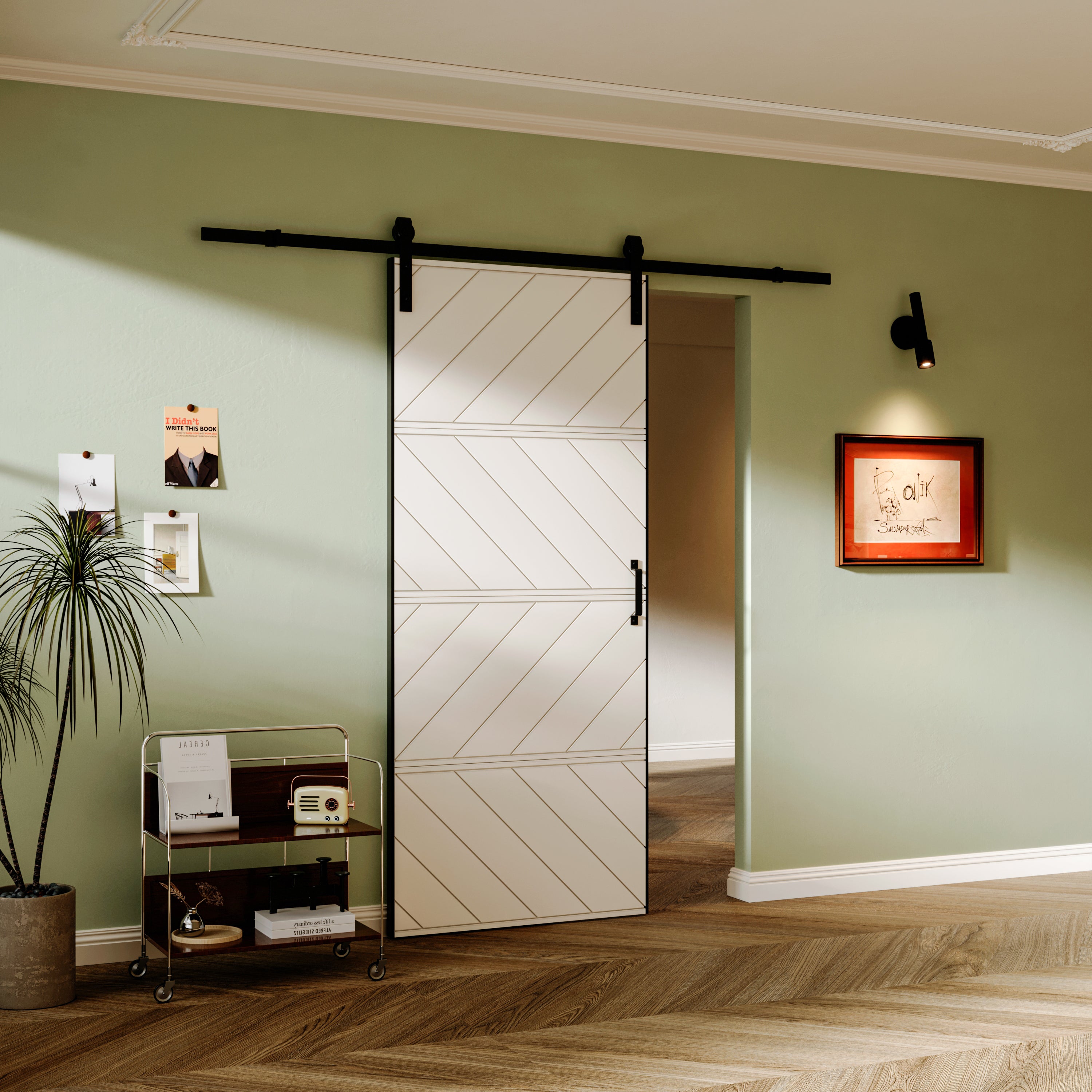 Ark Design Sliding Barn Door, Aluminum Frame, 4 Waves Style, Solid Core MDF Wood & PVC Covered Finished, with Hardware Kit & Handle & Floor Guide, White