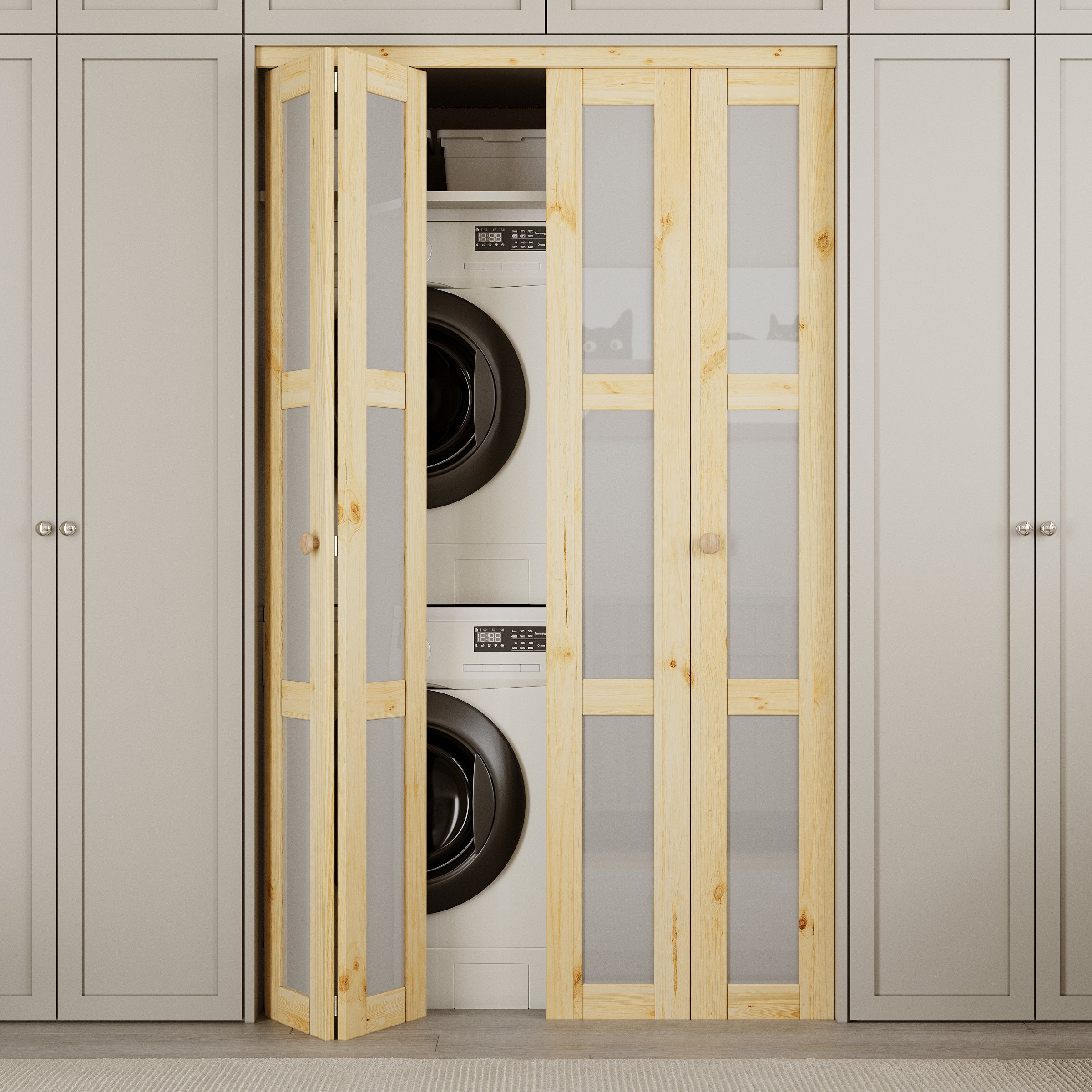 Ark Design 3-Lite Glass Solid Core Unfinished Pine Wood Interior Closet Bi-Fold Door with Hardware