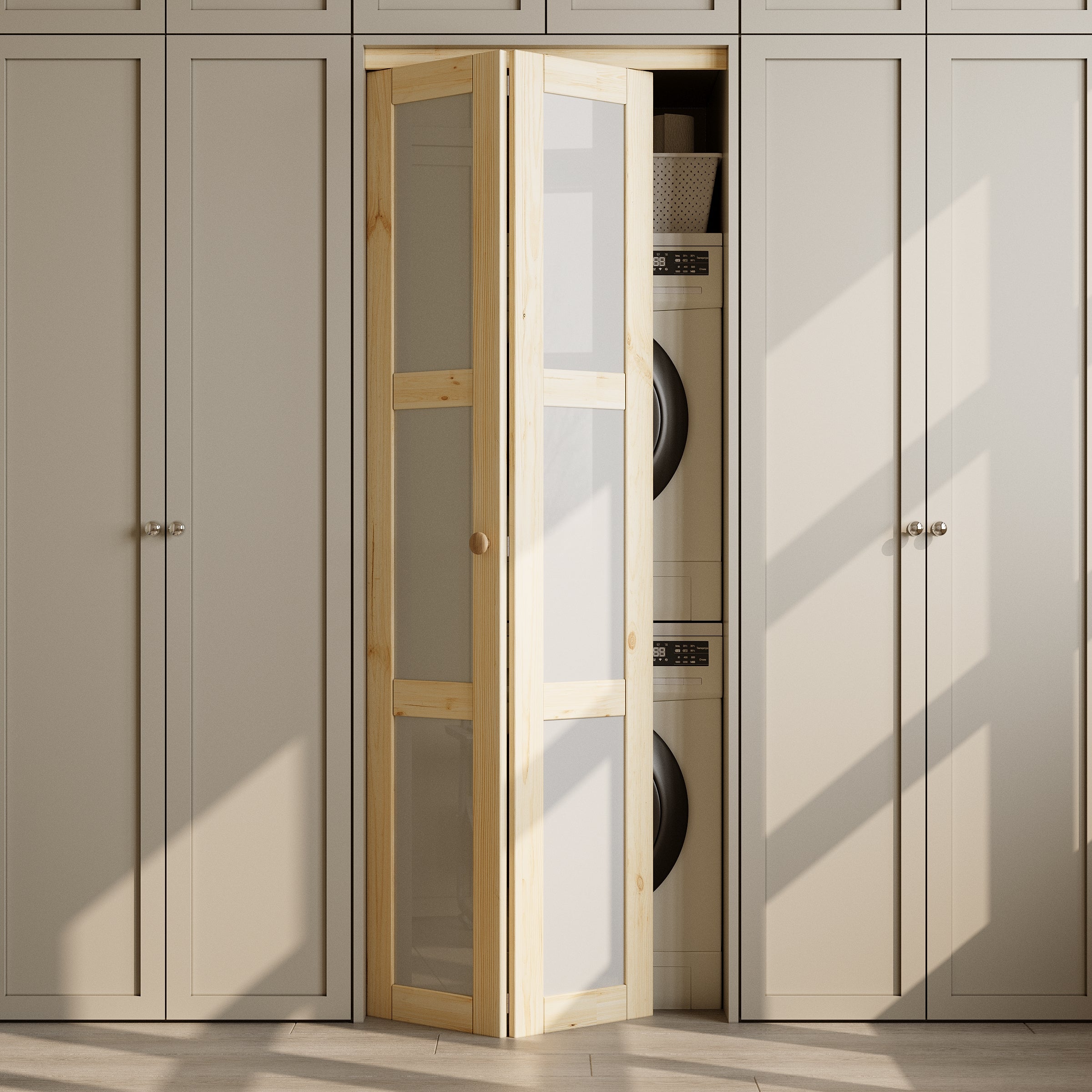 Ark Design 3-Lite Glass Solid Core Unfinished Pine Wood Interior Closet Bi-Fold Door with Hardware