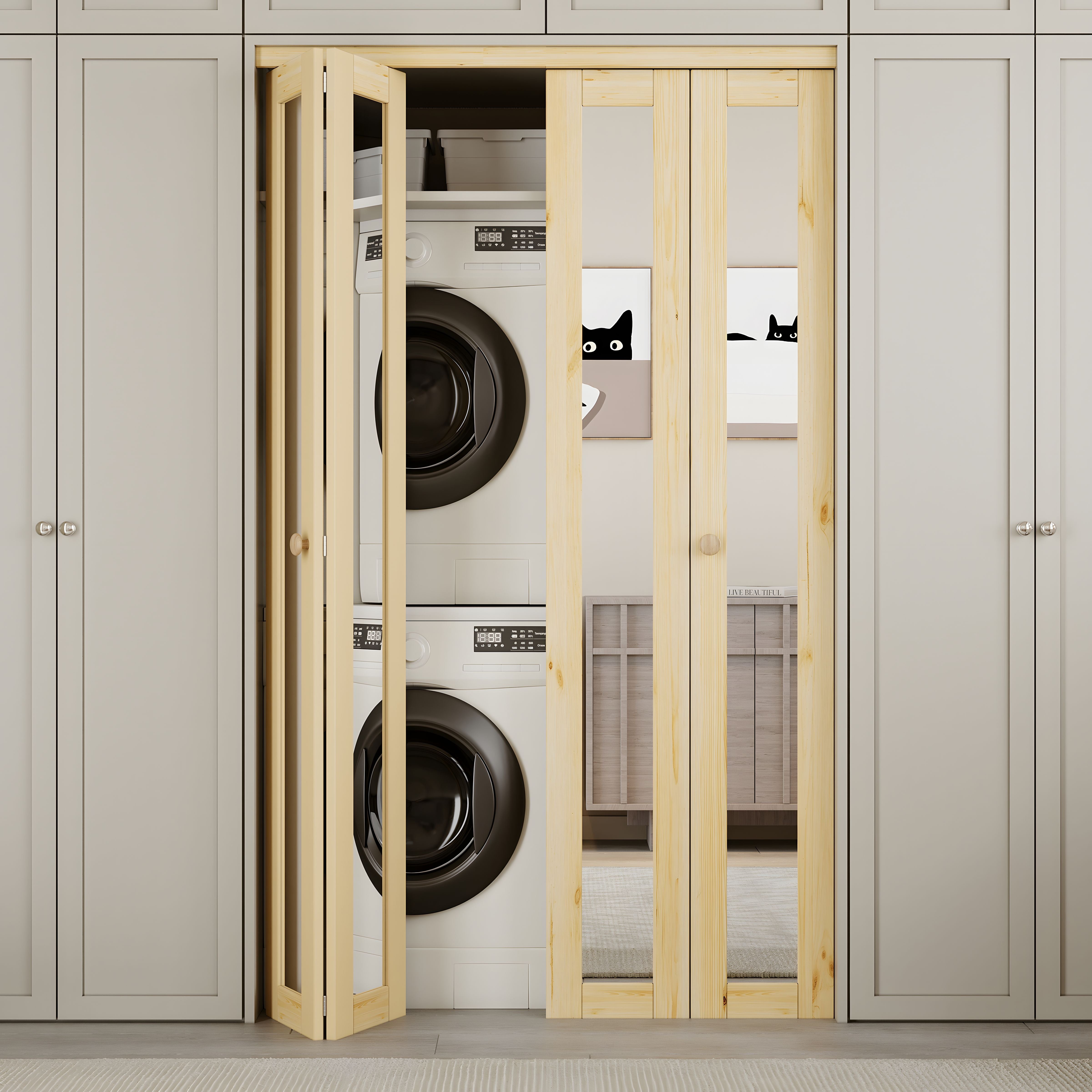 Ark Design 1-Lite Mirror Solid Core Unfinished Pine Wood Interior Closet Bi-Fold Door with Hardware