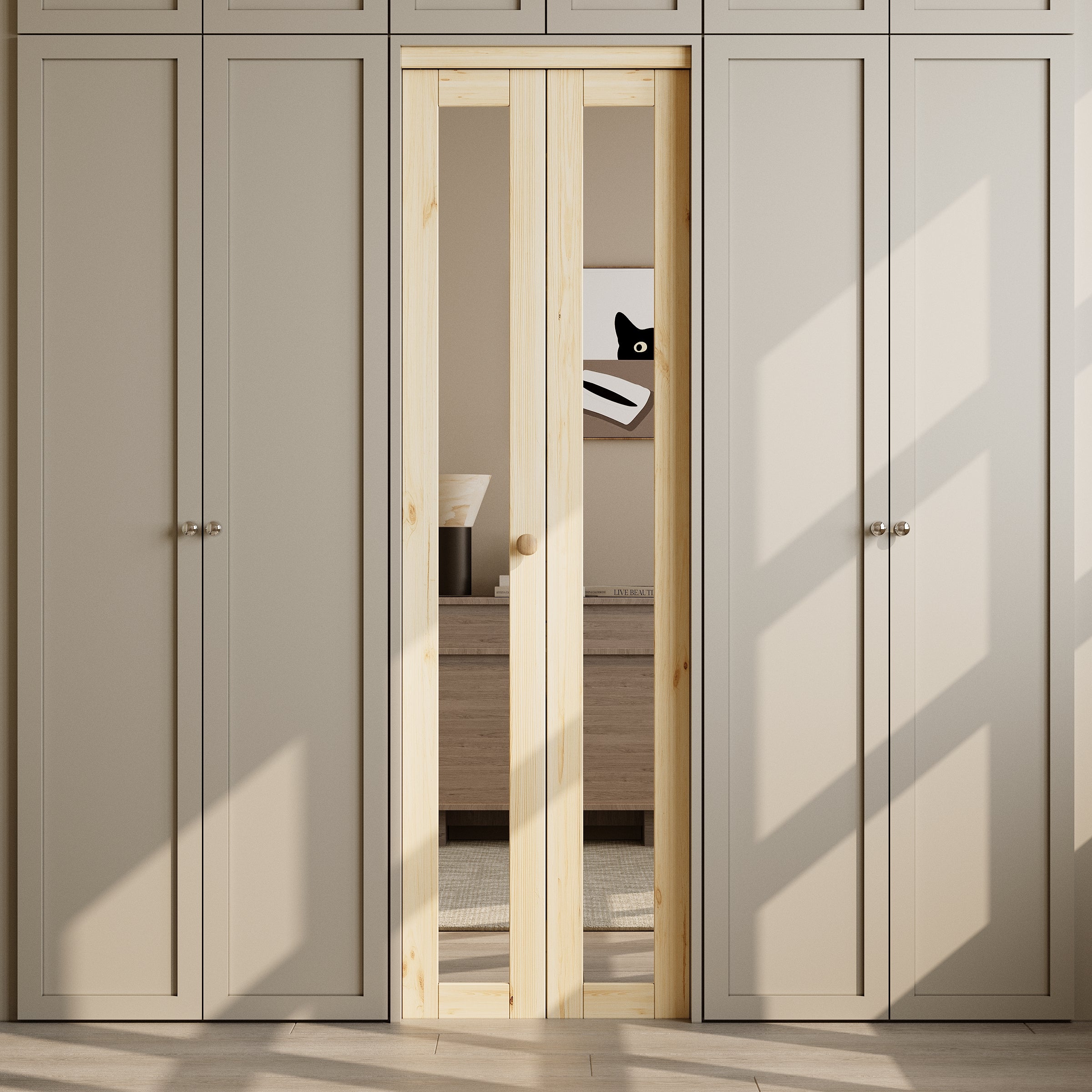 Ark Design 1-Lite Mirror Solid Core Unfinished Pine Wood Interior Closet Bi-Fold Door with Hardware