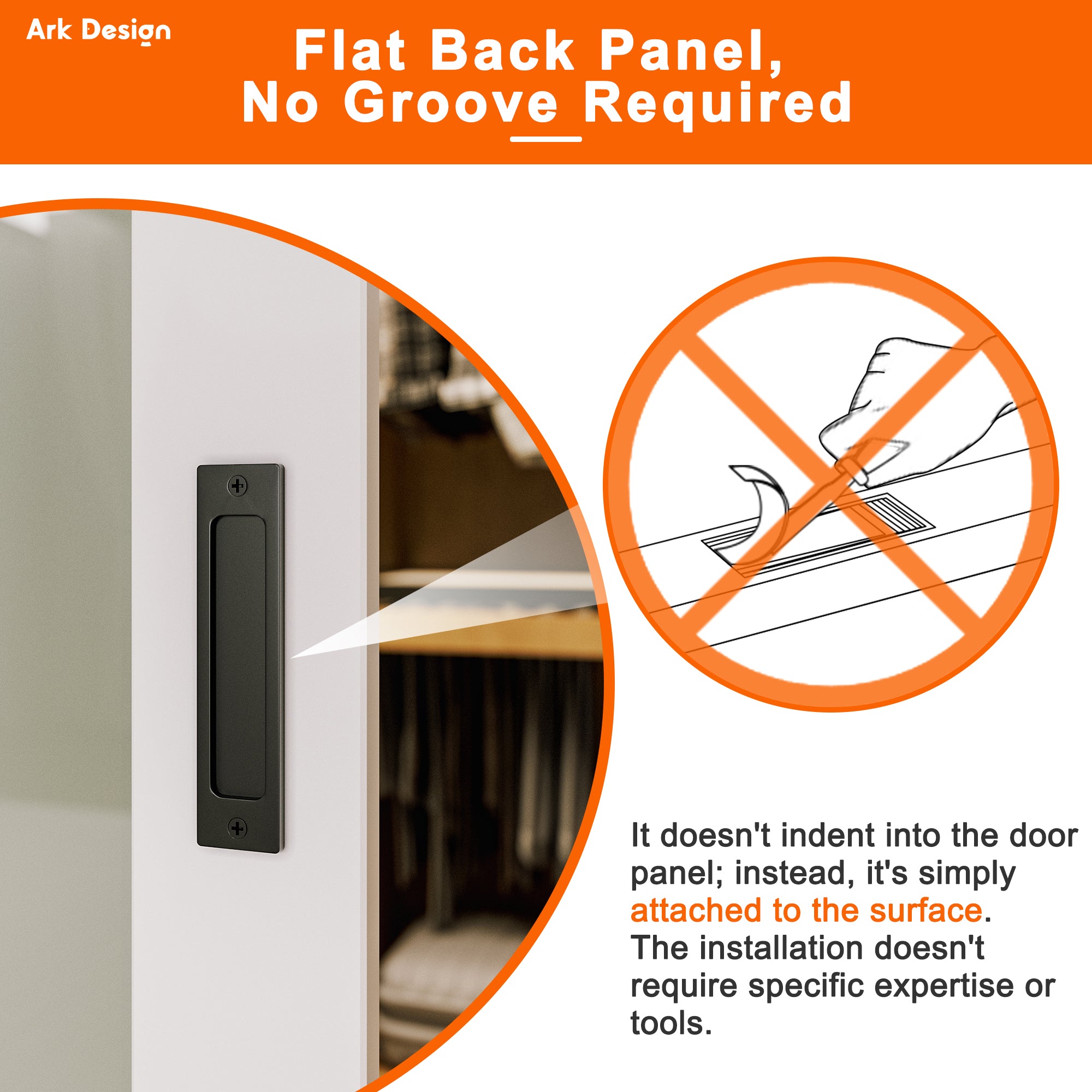 Black Hidden Handle*2 (No Groove Needed)