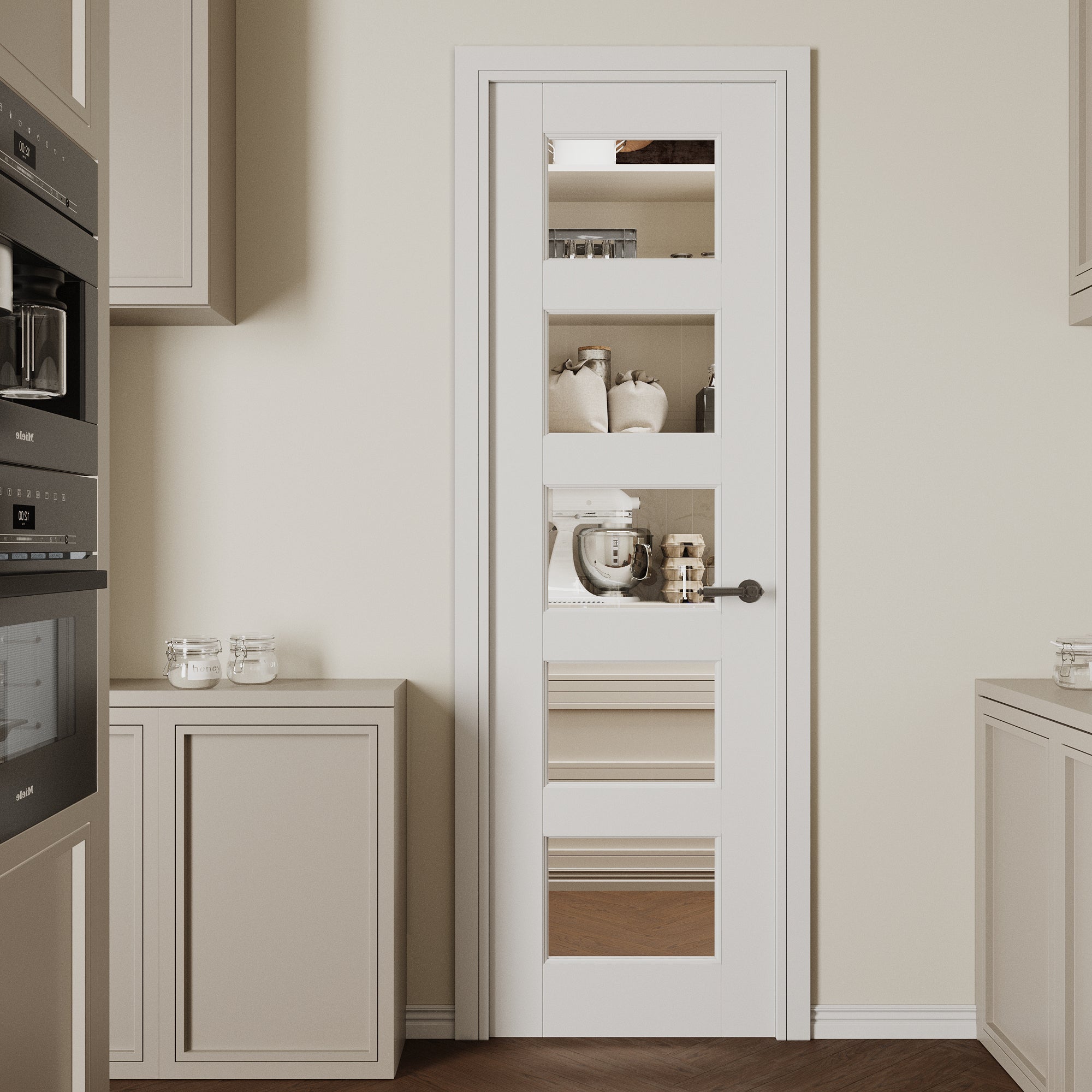 Ark Design 5-Lite Clear Glass Door Slab Prefinished & Paintable Surface, with/without Prehung Kit, White