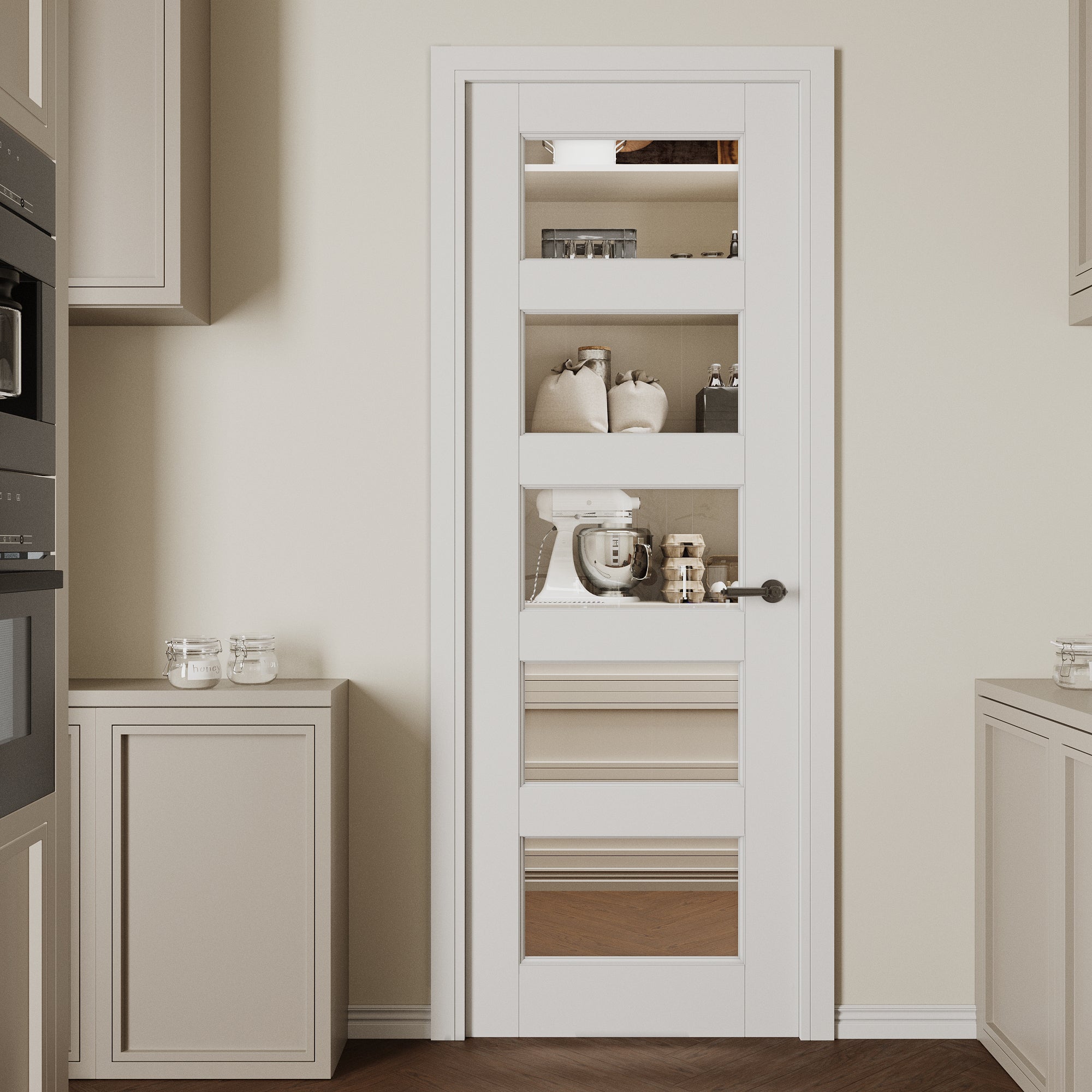 Ark Design 5-Lite Clear Glass Door Slab Prefinished & Paintable Surface, with/without Prehung Kit, White