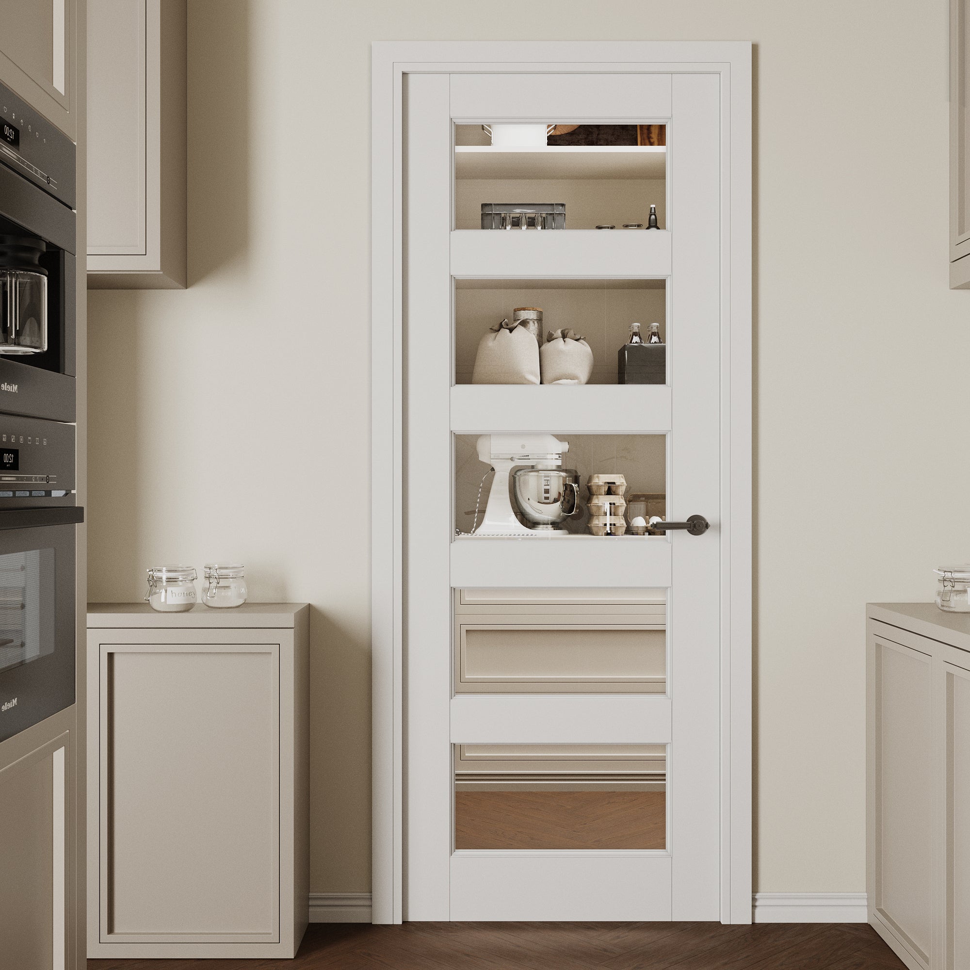 Ark Design 5-Lite Clear Glass Door Slab Prefinished & Paintable Surface, with/without Prehung Kit, White