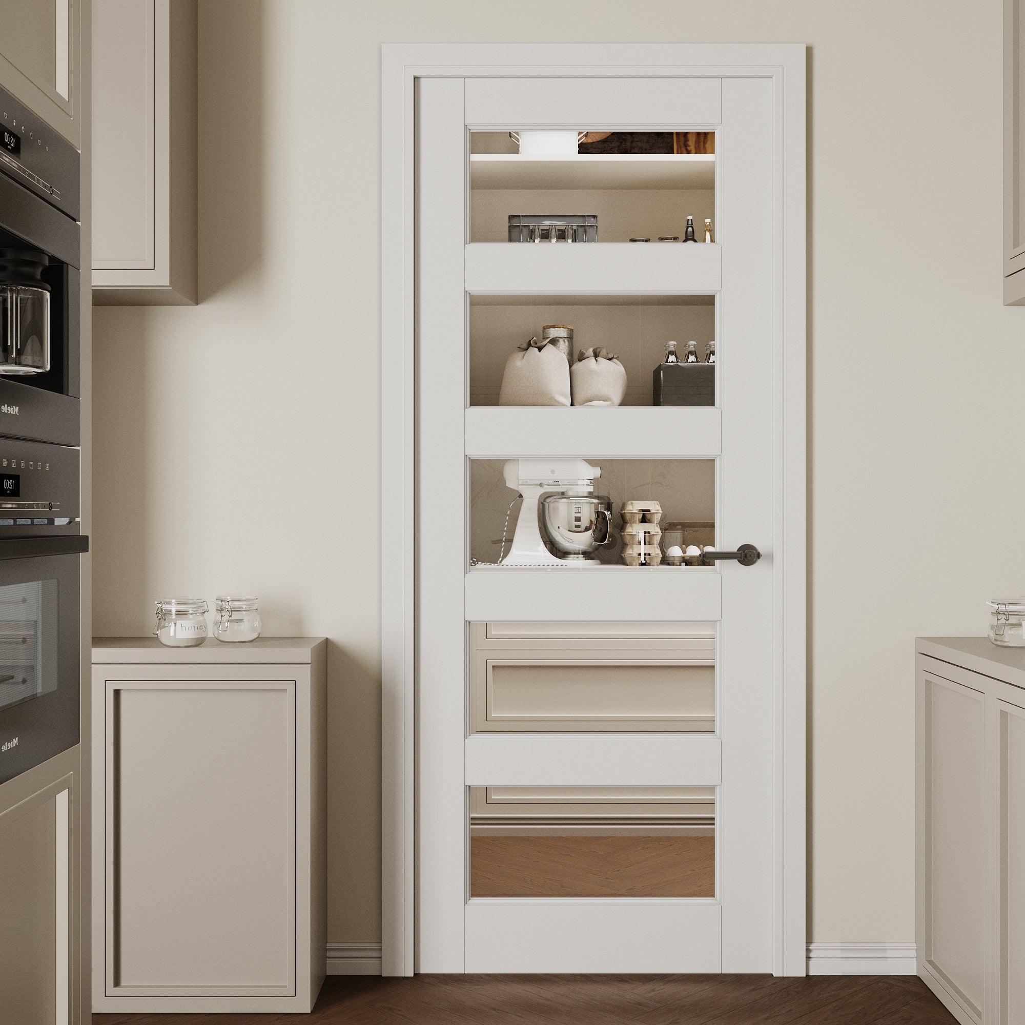 Ark Design 5-Lite Clear Glass Door Slab Prefinished & Paintable Surface, with/without Prehung Kit, White