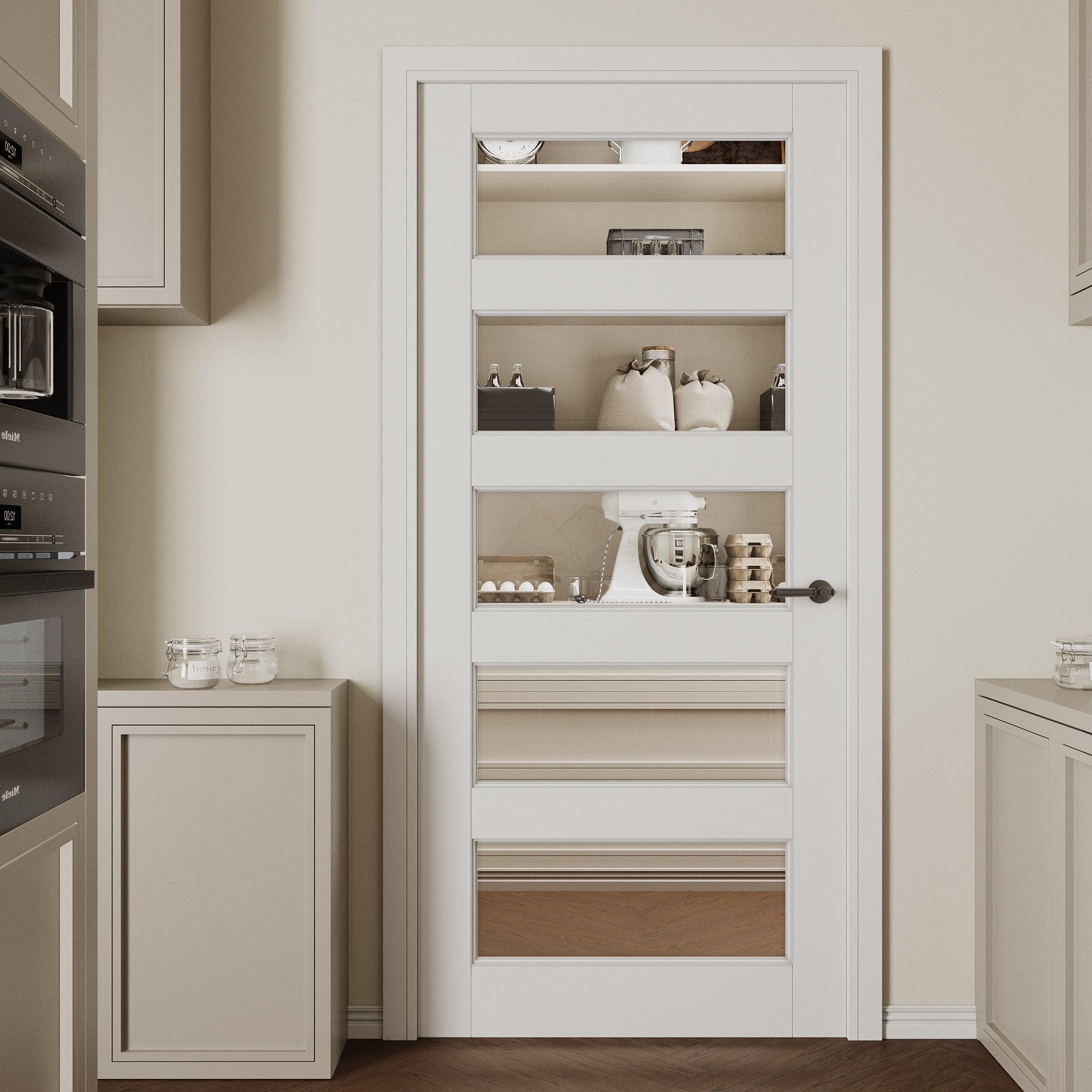 Ark Design 5-Lite Clear Glass Door Slab Prefinished & Paintable Surface, with/without Prehung Kit, White