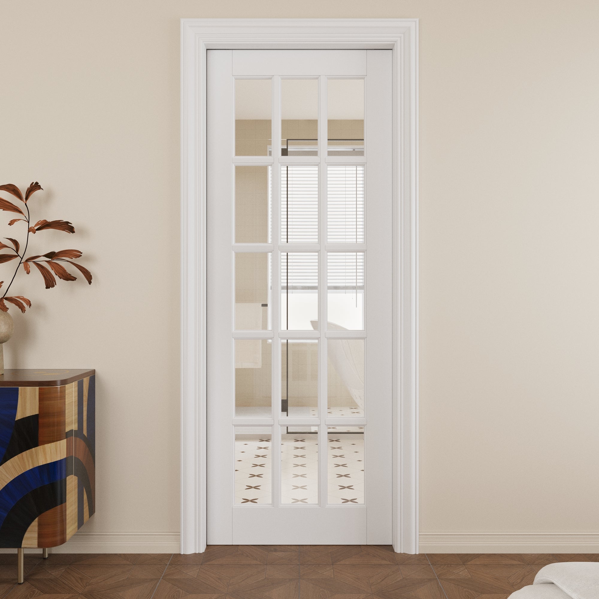 Ark Design 15-Lite Clear Glass Pocket Door with Hardware Kit & Soft Close & Frame, MDF Wood & Paint-grade Finished, White