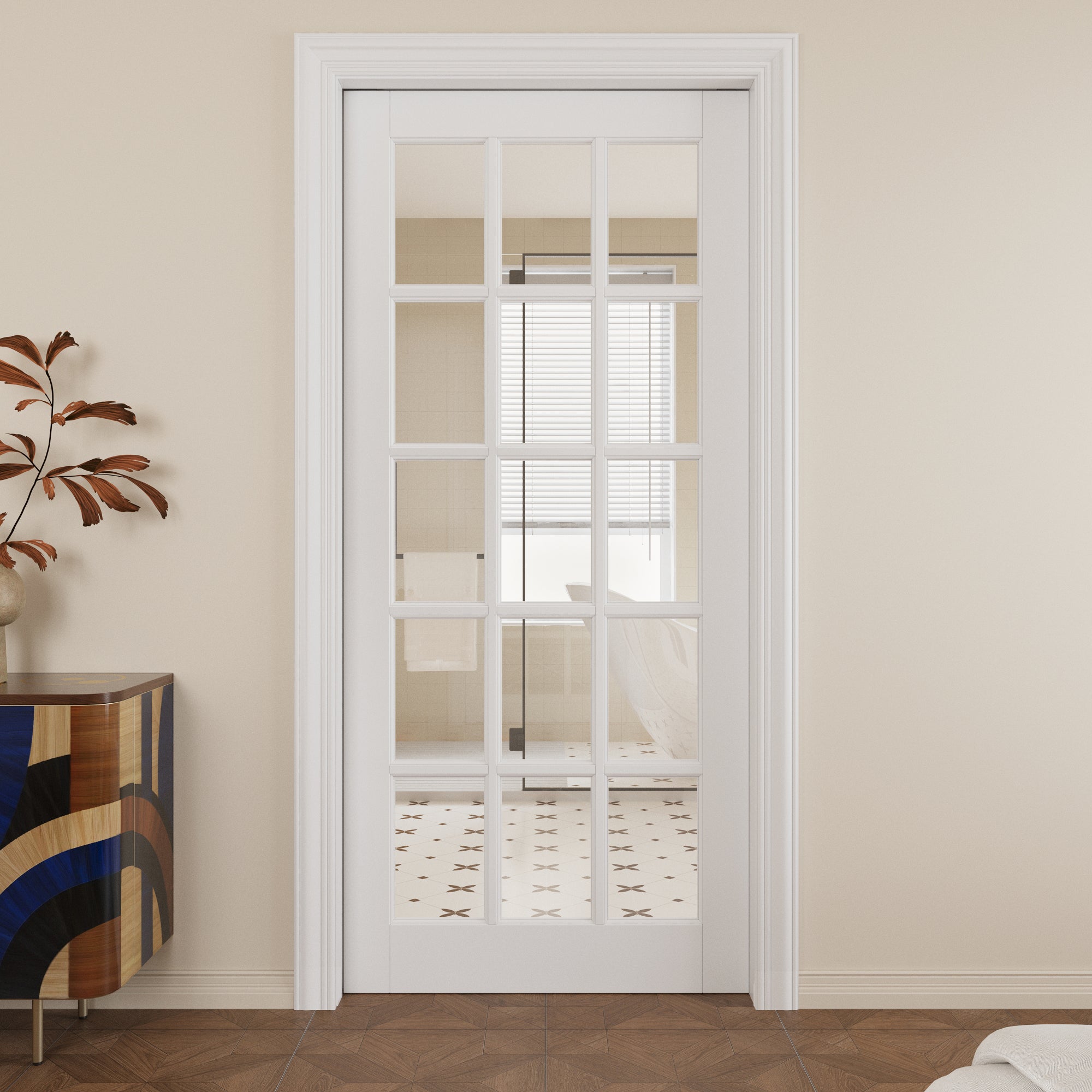 Ark Design 15-Lite Clear Glass Pocket Door with Hardware Kit & Soft Close & Frame, MDF Wood & Paint-grade Finished, White