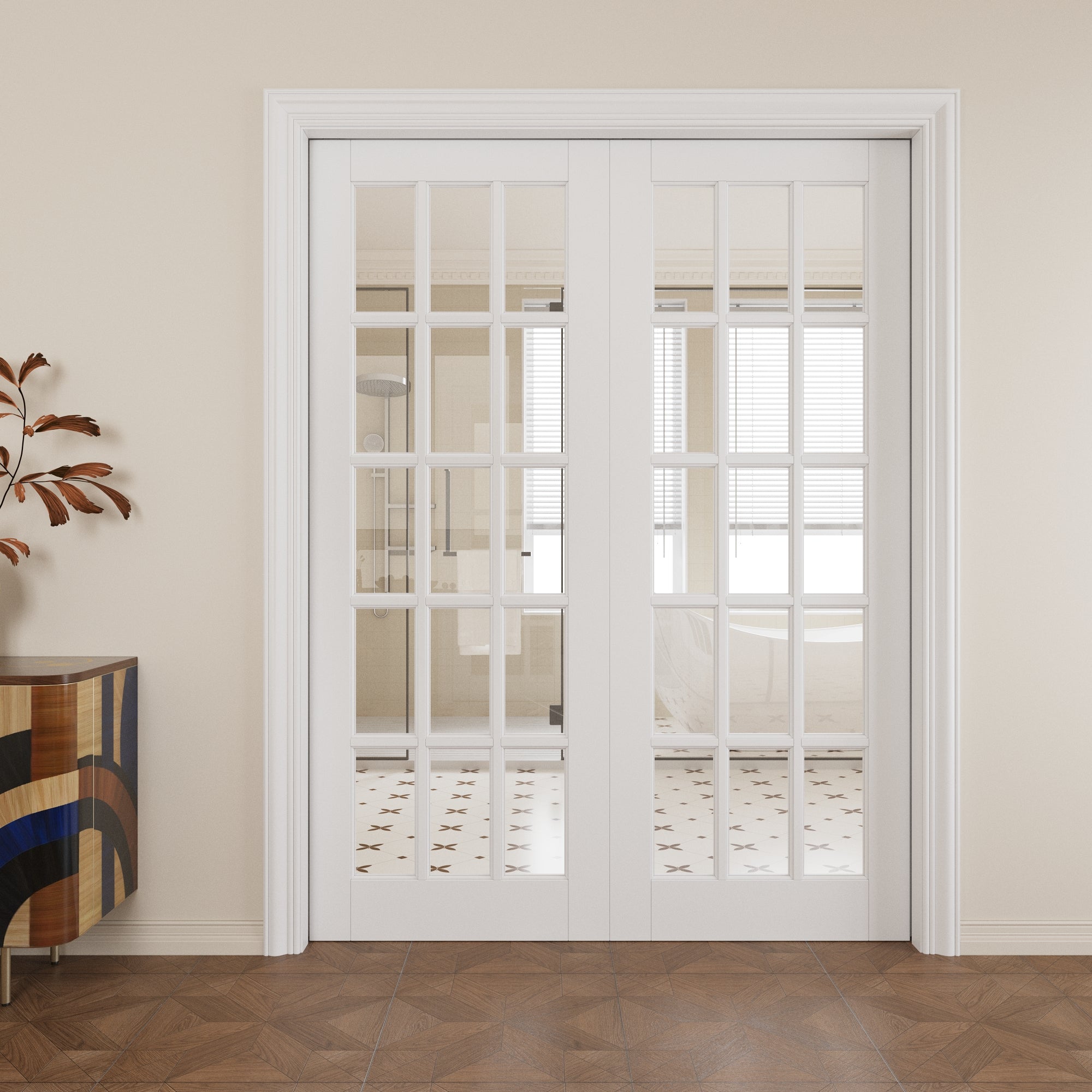 Ark Design 15-Lite Clear Glass Pocket Door with Hardware Kit & Soft Close & Frame, MDF Wood & Paint-grade Finished, White