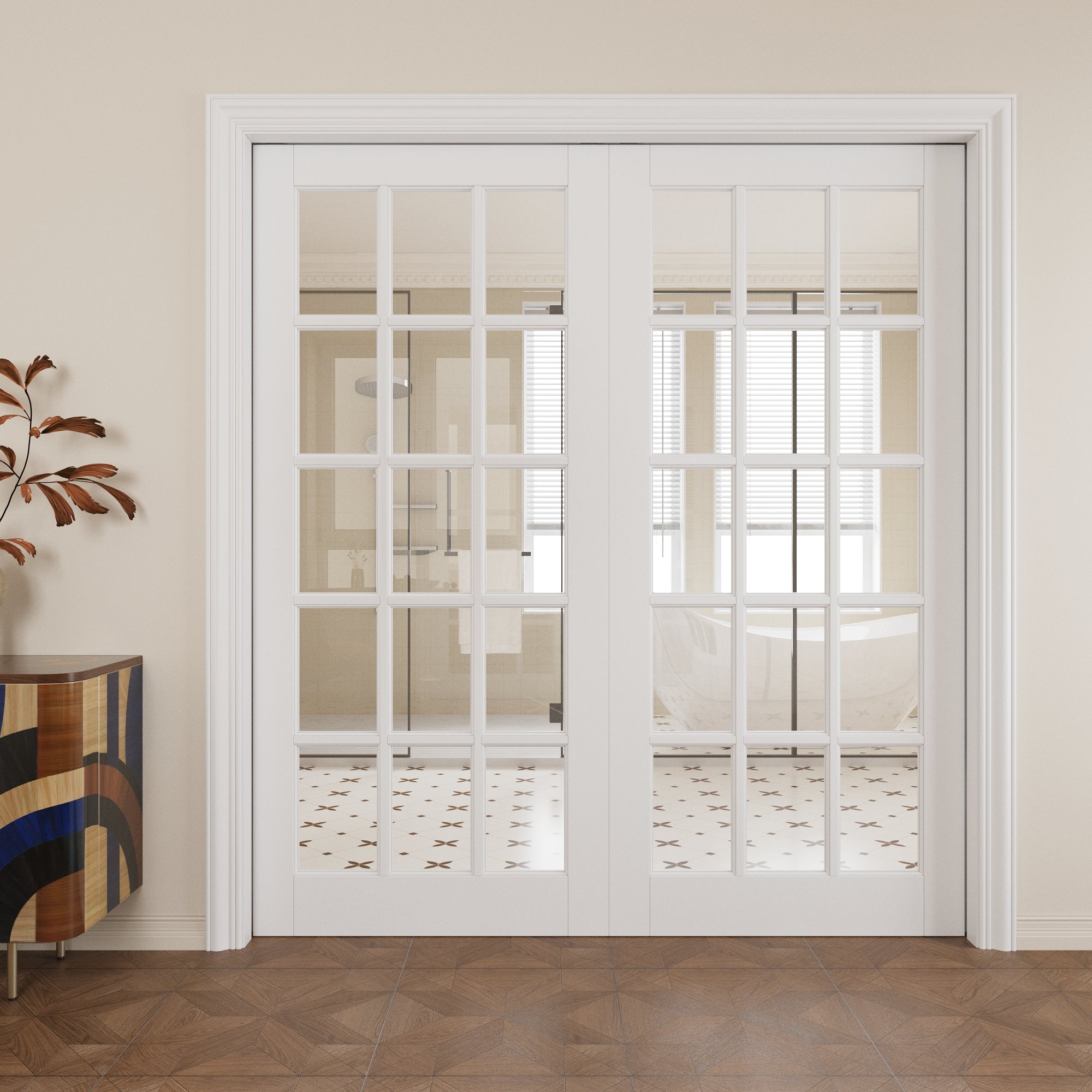 Ark Design 15-Lite Clear Glass Pocket Door with Hardware Kit & Soft Close & Frame, MDF Wood & Paint-grade Finished, White
