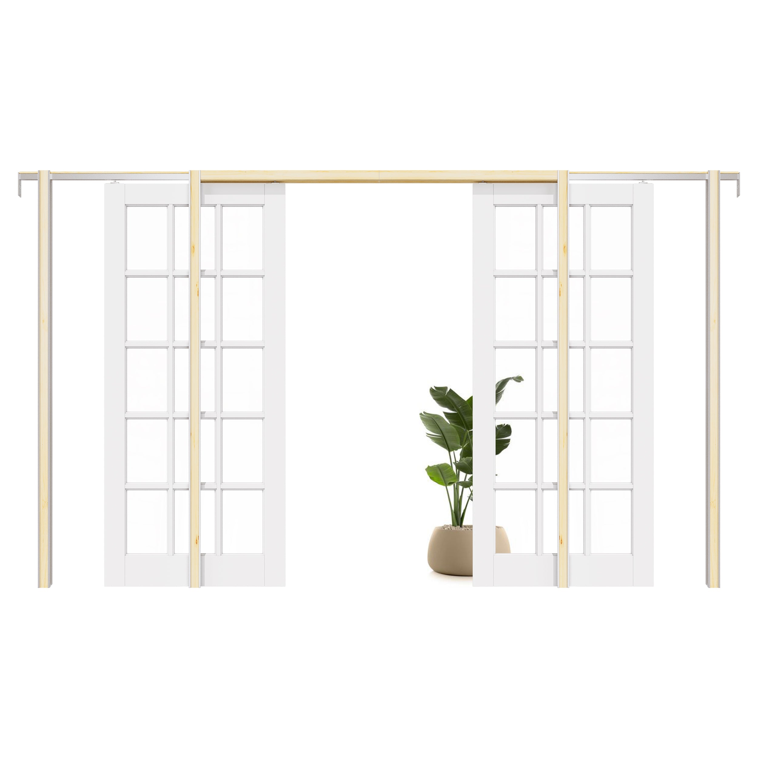 Ark Design 15-Lite Clear Glass Pocket Door with Hardware Kit & Soft Close & Frame, MDF Wood & Paint-grade Finished, White