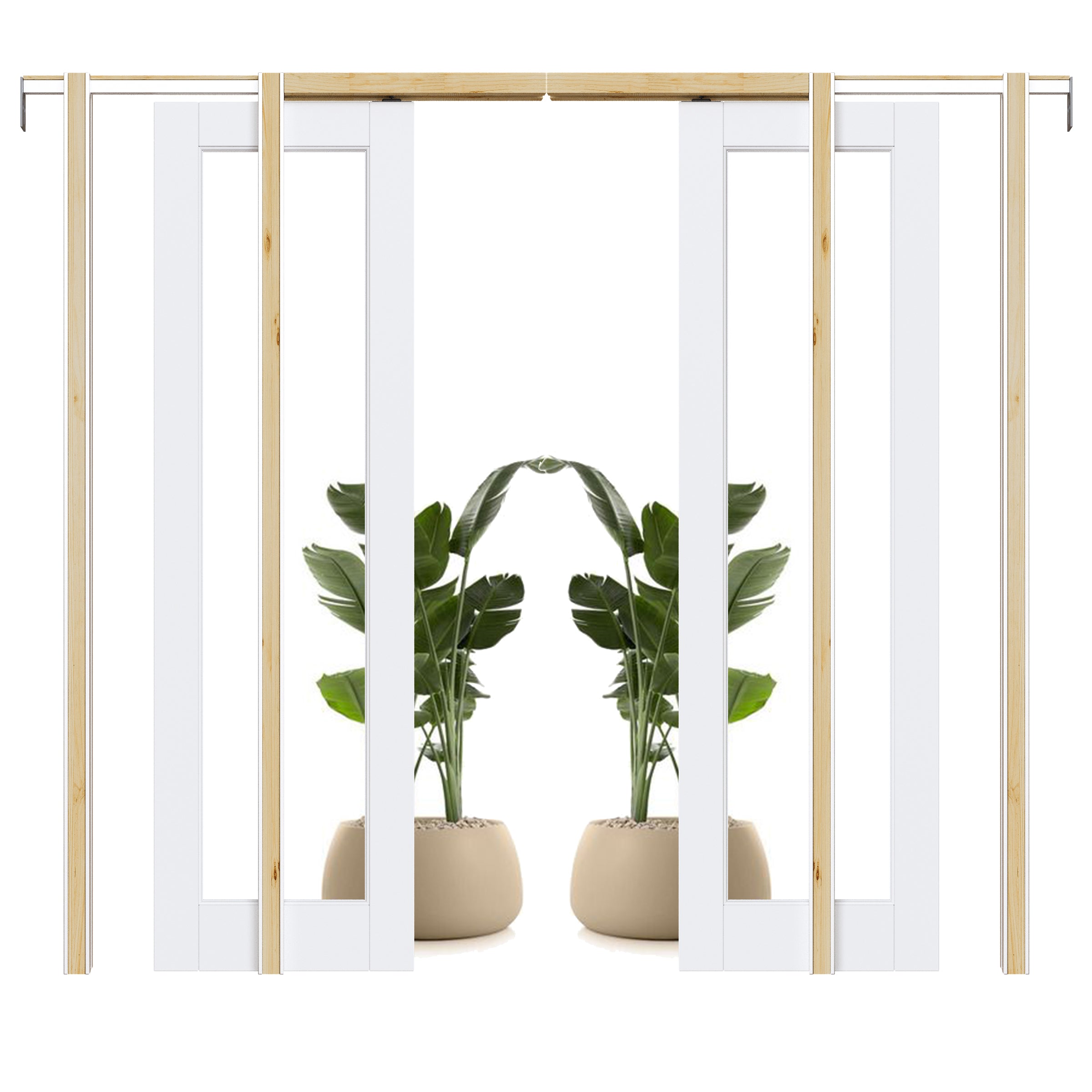 Ark Design 1-Lite Clear Glass Pocket Door with Hardware Kit & Soft Close & Frame, MDF Wood & Paint-grade Finished, White