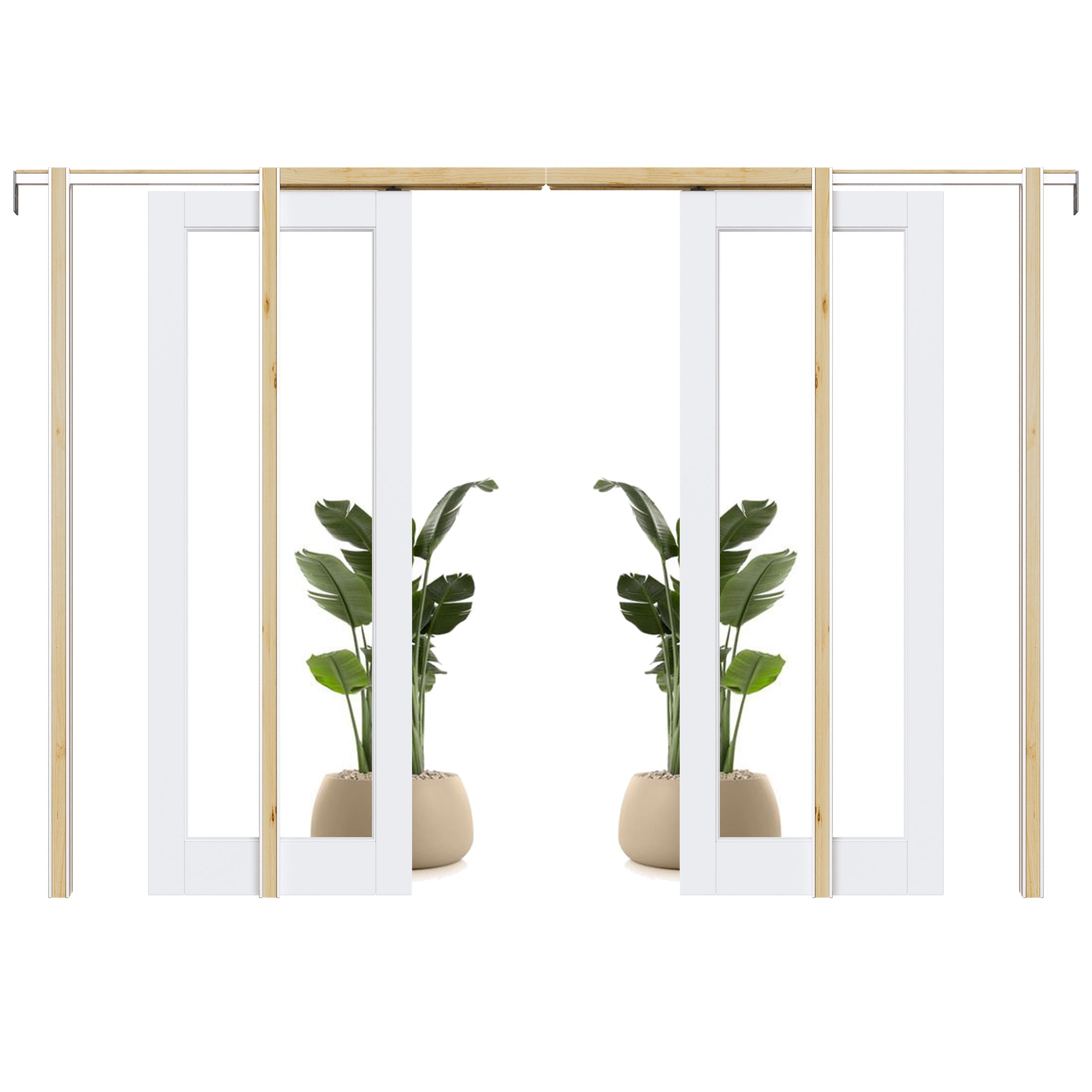 Ark Design 1-Lite Clear Glass Pocket Door with Hardware Kit & Soft Close & Frame, MDF Wood & Paint-grade Finished, White