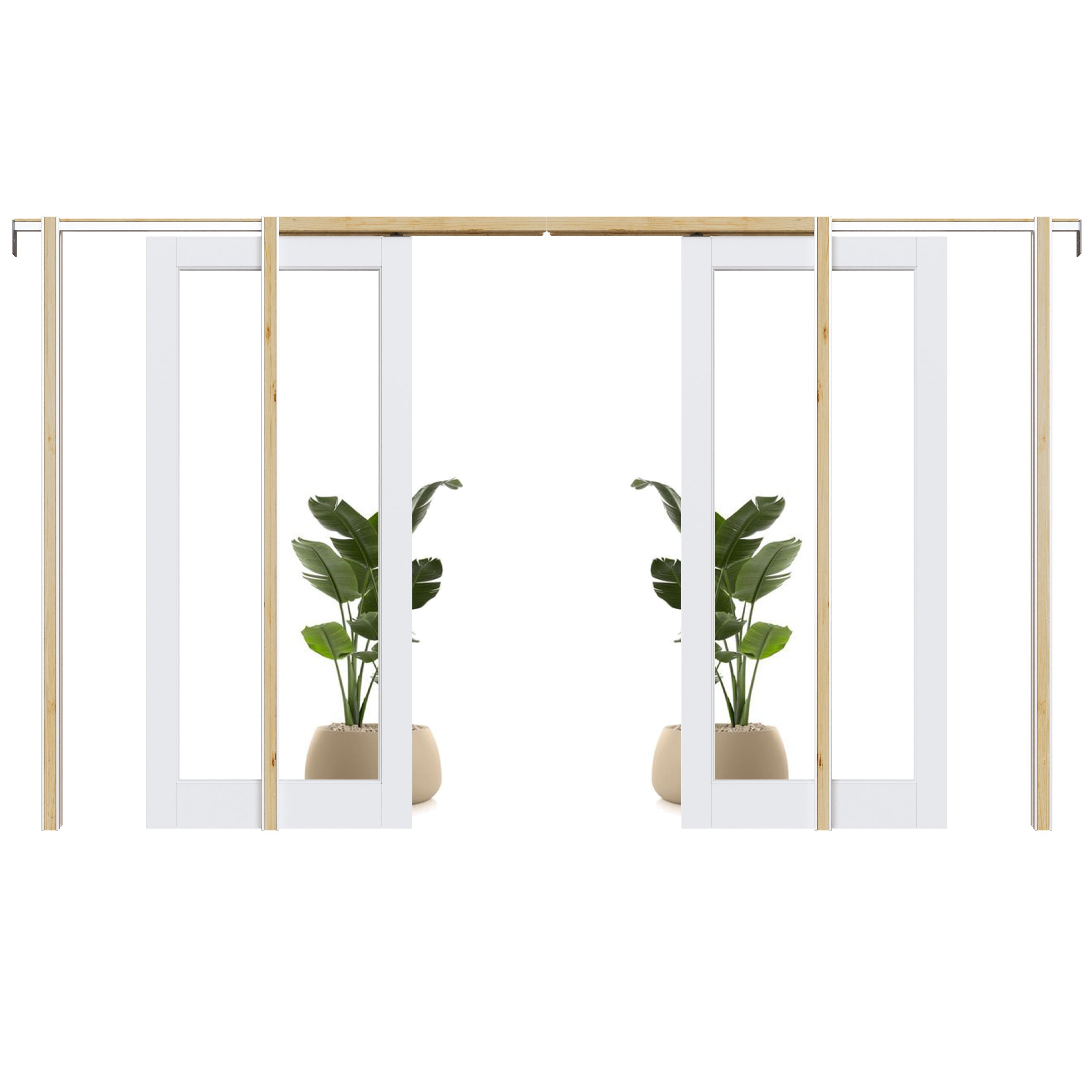 Ark Design 1-Lite Clear Glass Pocket Door with Hardware Kit & Soft Close & Frame, MDF Wood & Paint-grade Finished, White