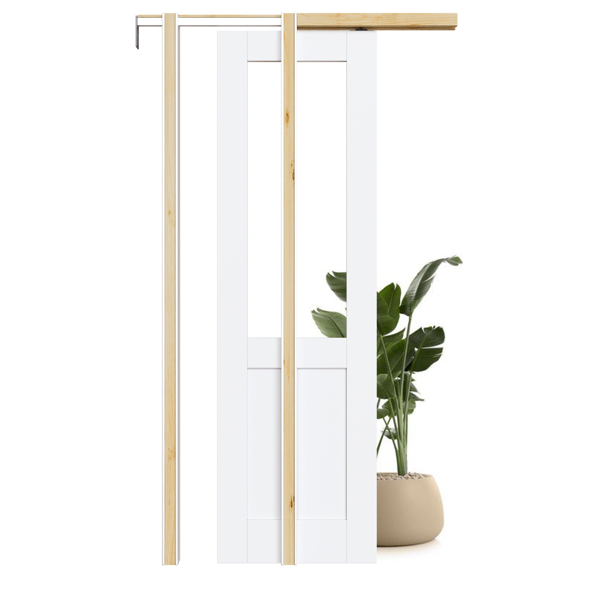 Ark Design Half-Lite Clear Glass Pocket Door with Hardware Kit & Soft Close & Frame, MDF Wood & Paint-grade Finished, White