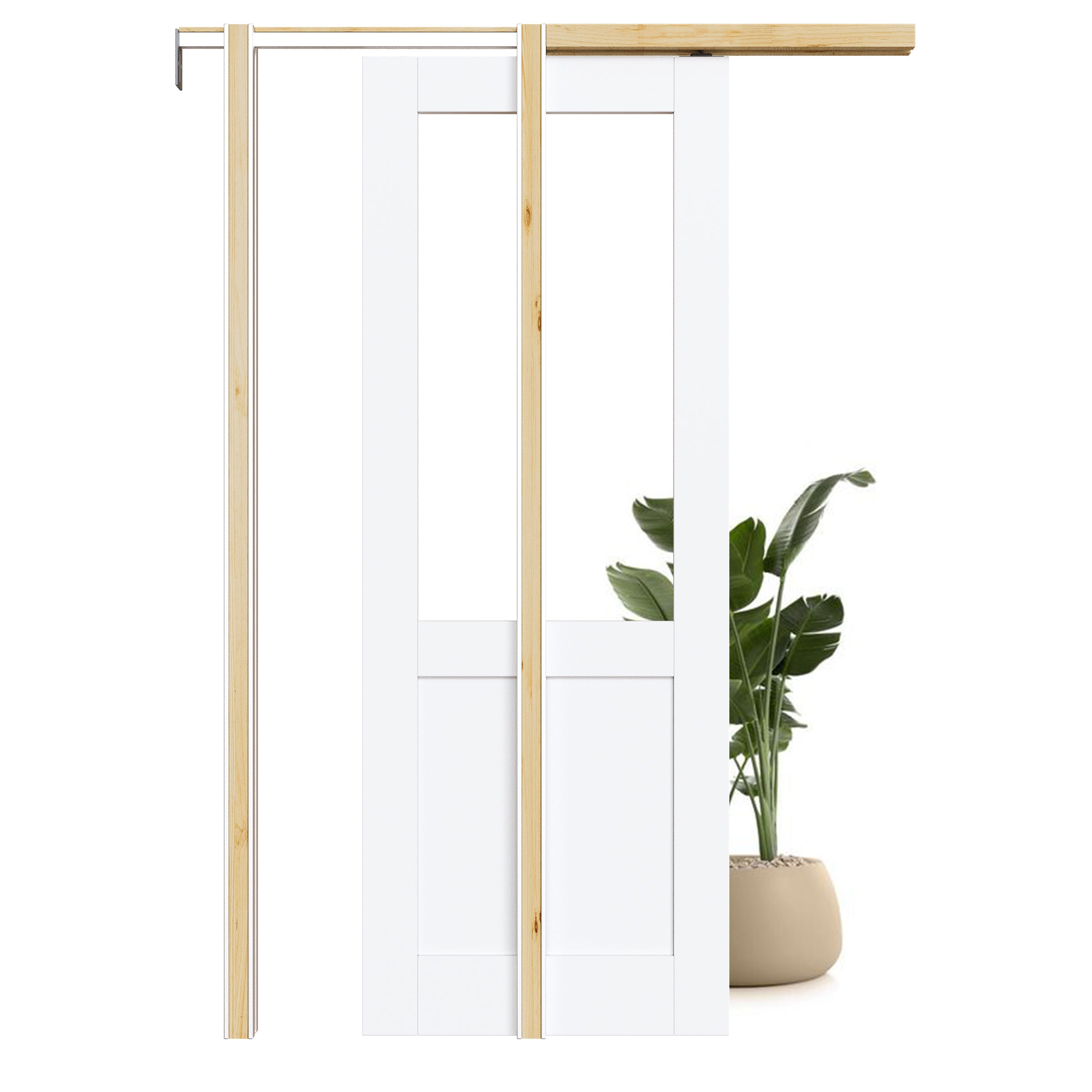 Ark Design Half-Lite Clear Glass Pocket Door with Hardware Kit & Soft Close & Frame, MDF Wood & Paint-grade Finished, White