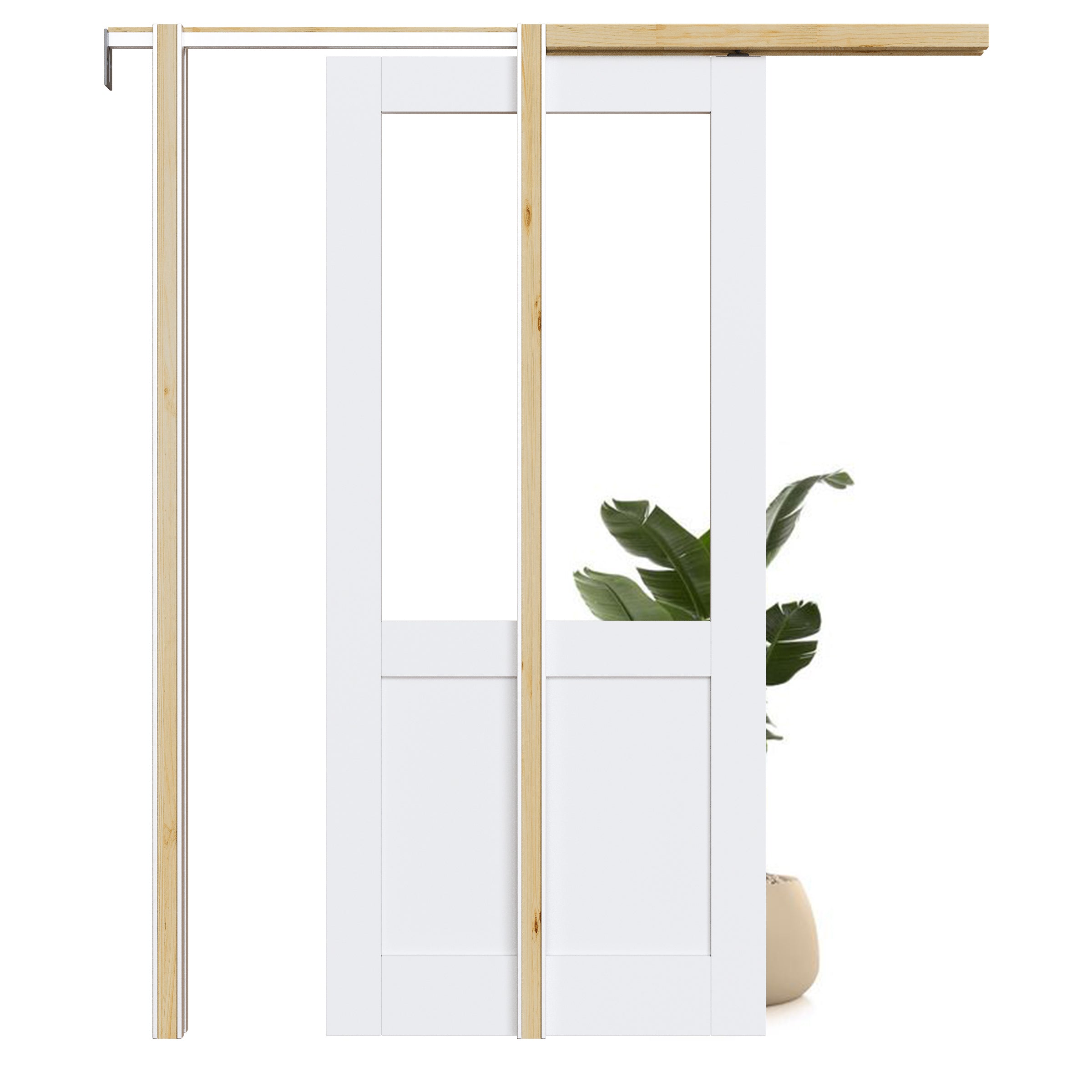 Ark Design Half-Lite Clear Glass Pocket Door with Hardware Kit & Soft Close & Frame, MDF Wood & Paint-grade Finished, White