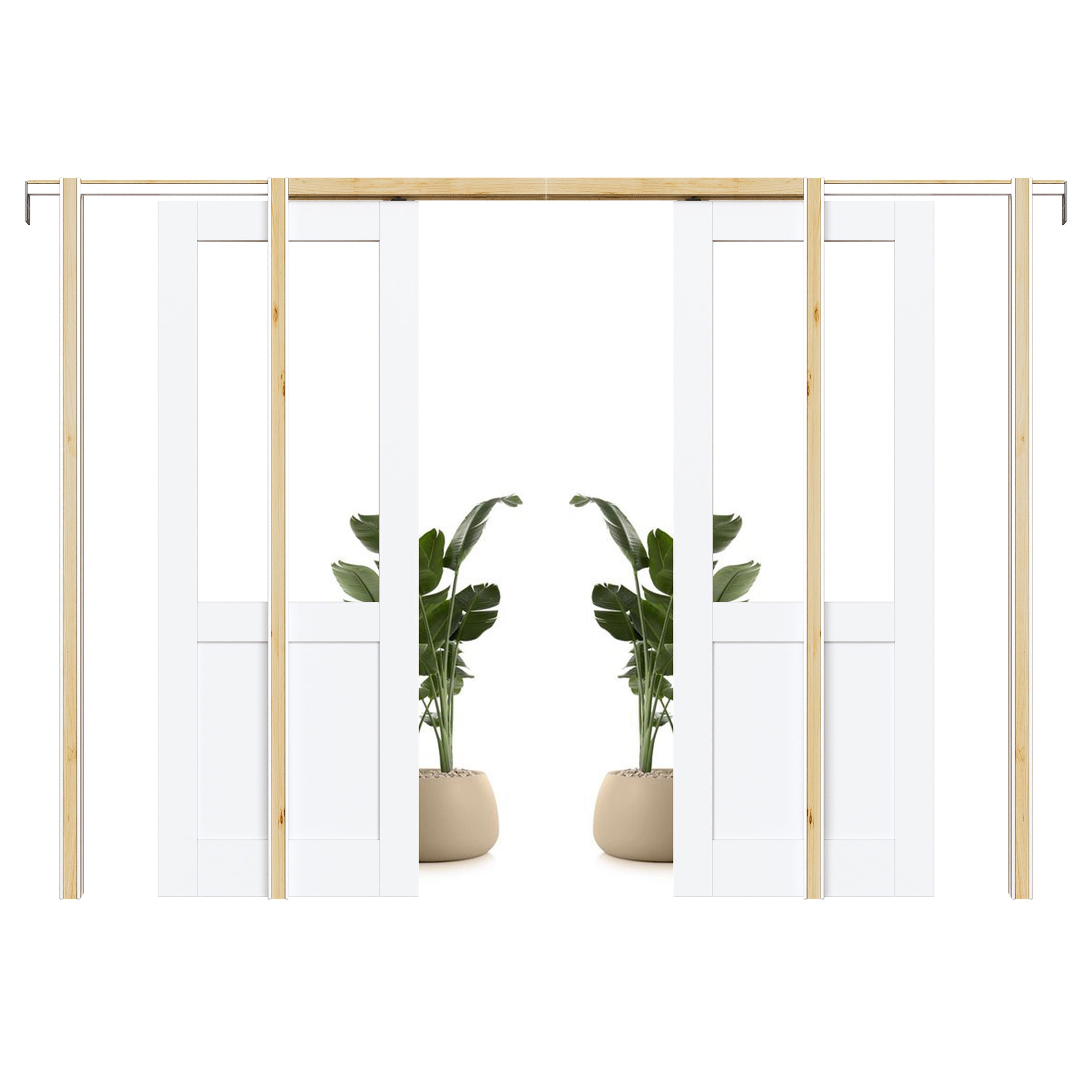 Ark Design Half-Lite Clear Glass Pocket Door with Hardware Kit & Soft Close & Frame, MDF Wood & Paint-grade Finished, White