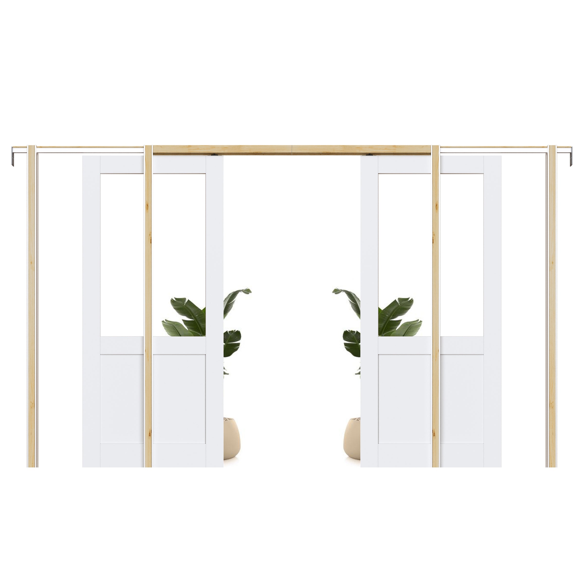 Ark Design Half-Lite Clear Glass Pocket Door with Hardware Kit & Soft Close & Frame, MDF Wood & Paint-grade Finished, White