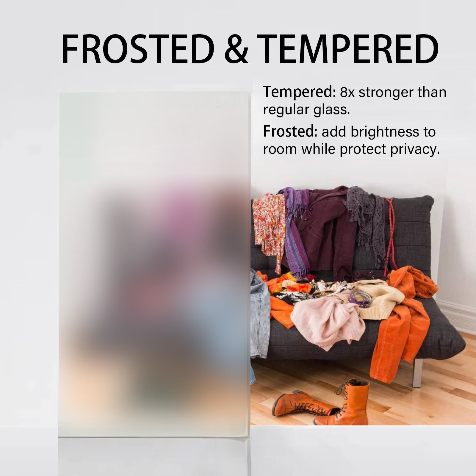 Ark Design Sliding Barn Door Slab, 5-Lite Tempered Frosted Glass, Solid Core MDF Wood & Prefinished & Paintable Surface, without Hardware Kit & Handle & Floor Guide, White