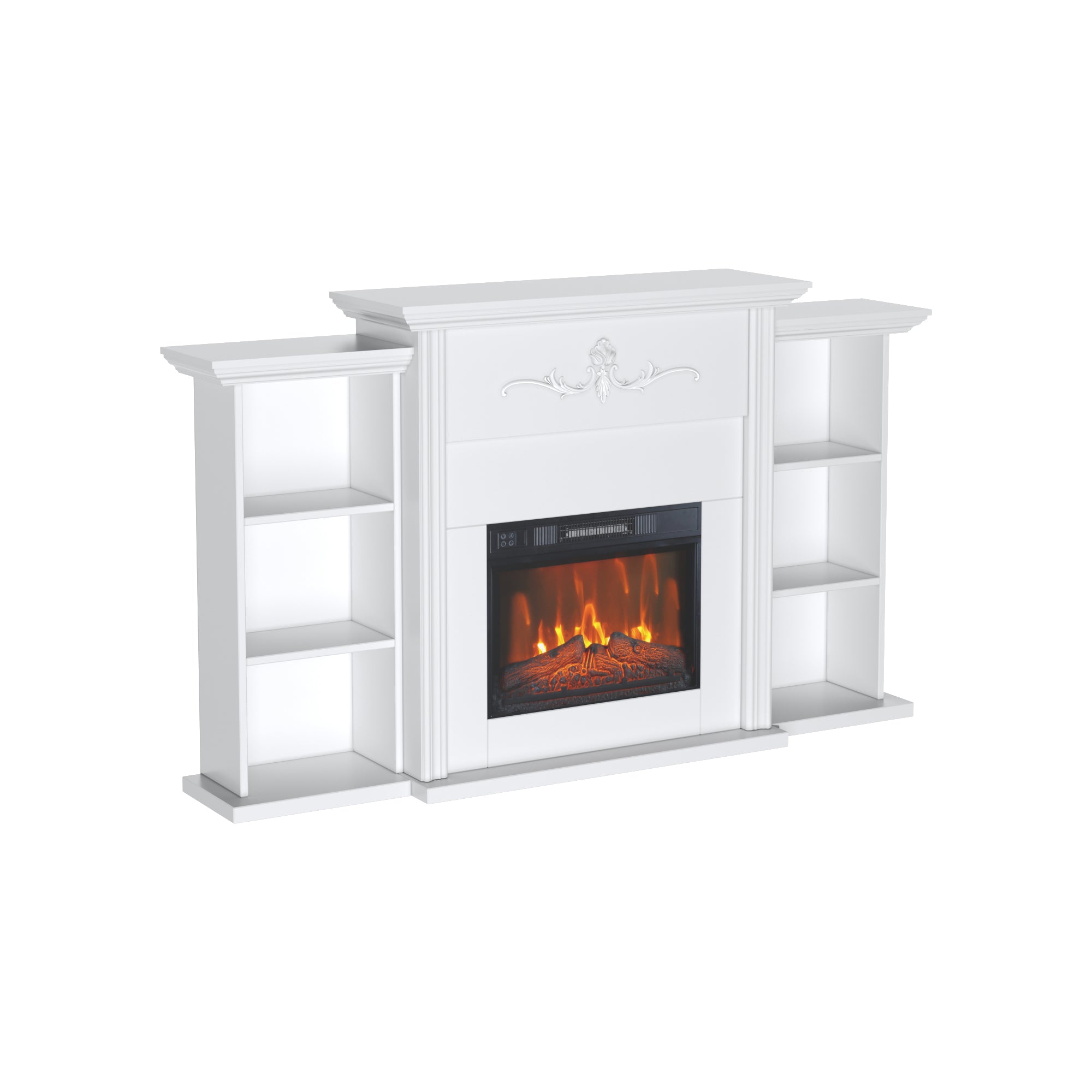 Electric Fireplace Mantel with 23" Electric Fireplace Insert, Wooden Surround Firebox Home Space Heater TV Stand with Log & Remote Control, Adjustable Led Flame 750W-1500W, White