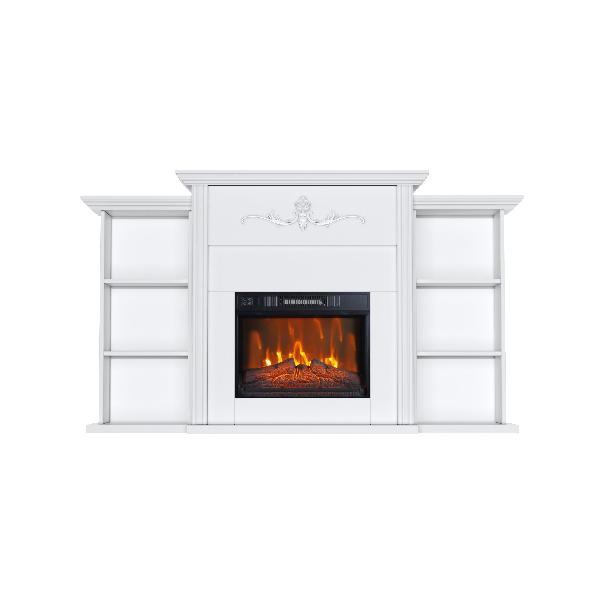 Electric Fireplace Mantel with 23" Electric Fireplace Insert, Wooden Surround Firebox Home Space Heater TV Stand with Log & Remote Control, Adjustable Led Flame 750W-1500W, White