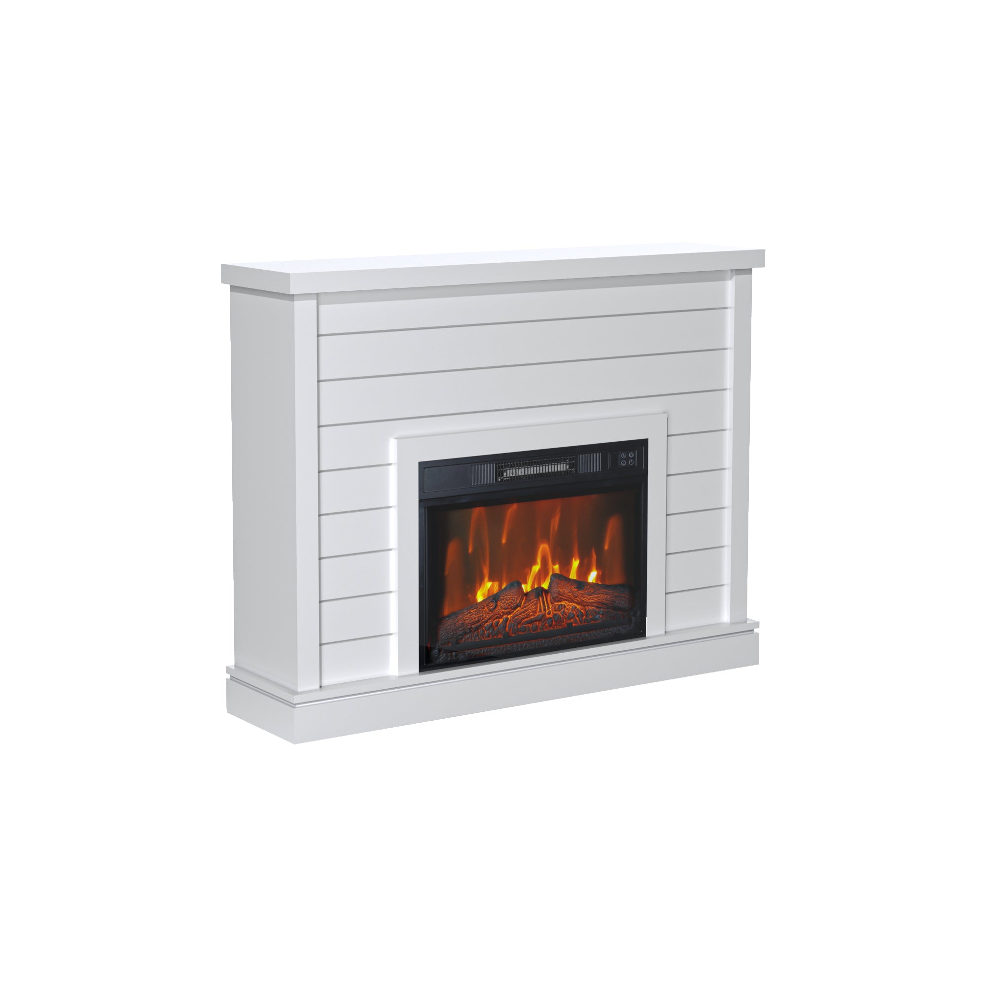 Electric Fireplace Mantel with 23" Electric Fireplace Insert, Package Freestanding Firebox TV Stand Corner Firebox with Log & Remote Control, 750W-1500W, White Stripes