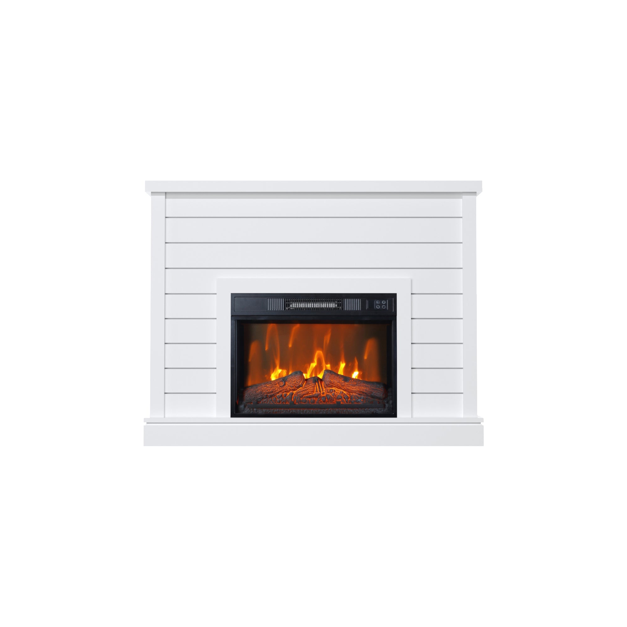 Electric Fireplace Mantel with 23" Electric Fireplace Insert, Package Freestanding Firebox TV Stand Corner Firebox with Log & Remote Control, 750W-1500W, White Stripes