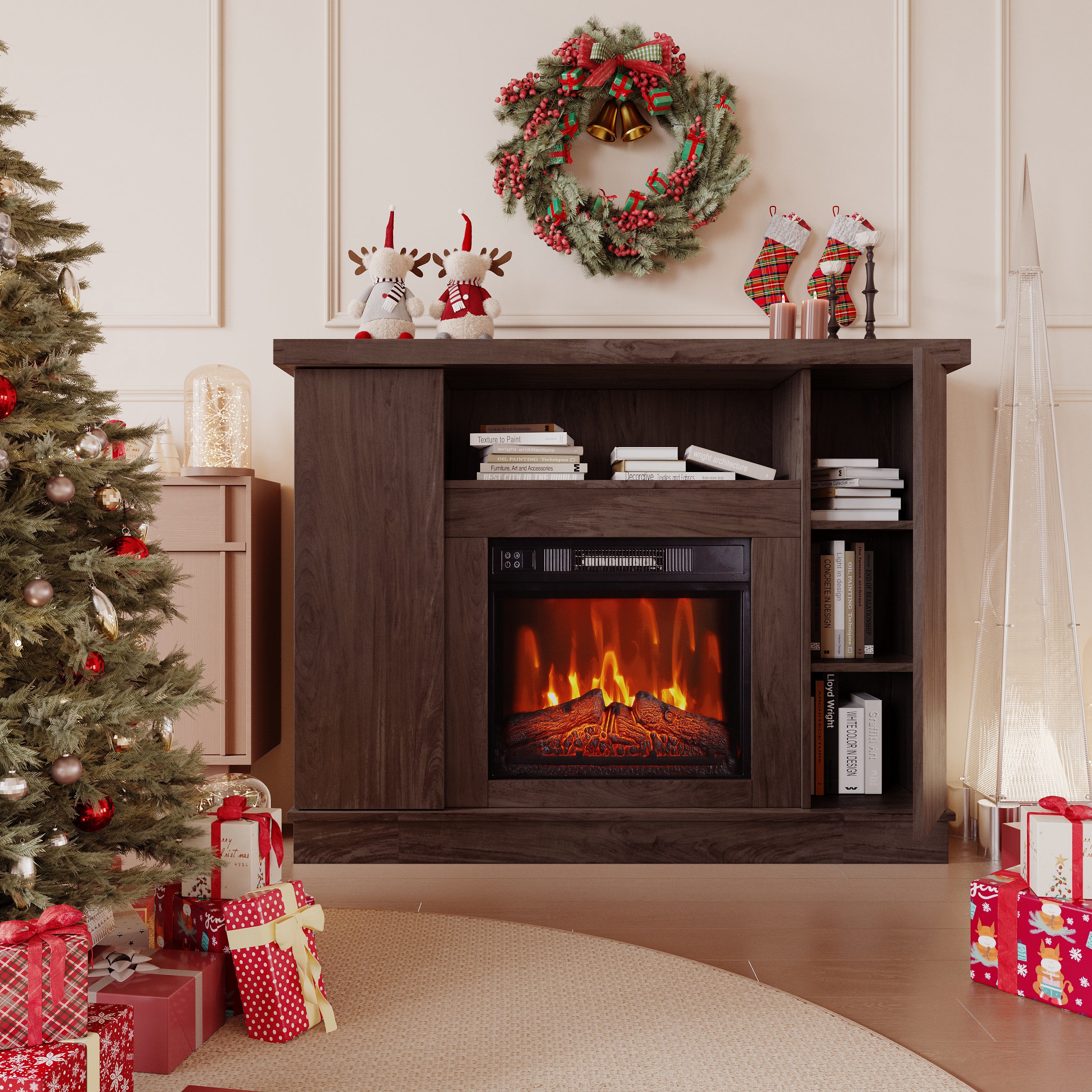 Electric Fireplace with Mantel 23" Electric Fireplace Insert, Package Freestanding Firebox TV Stand with Log & Remote Control, 750W-1500W, Brown