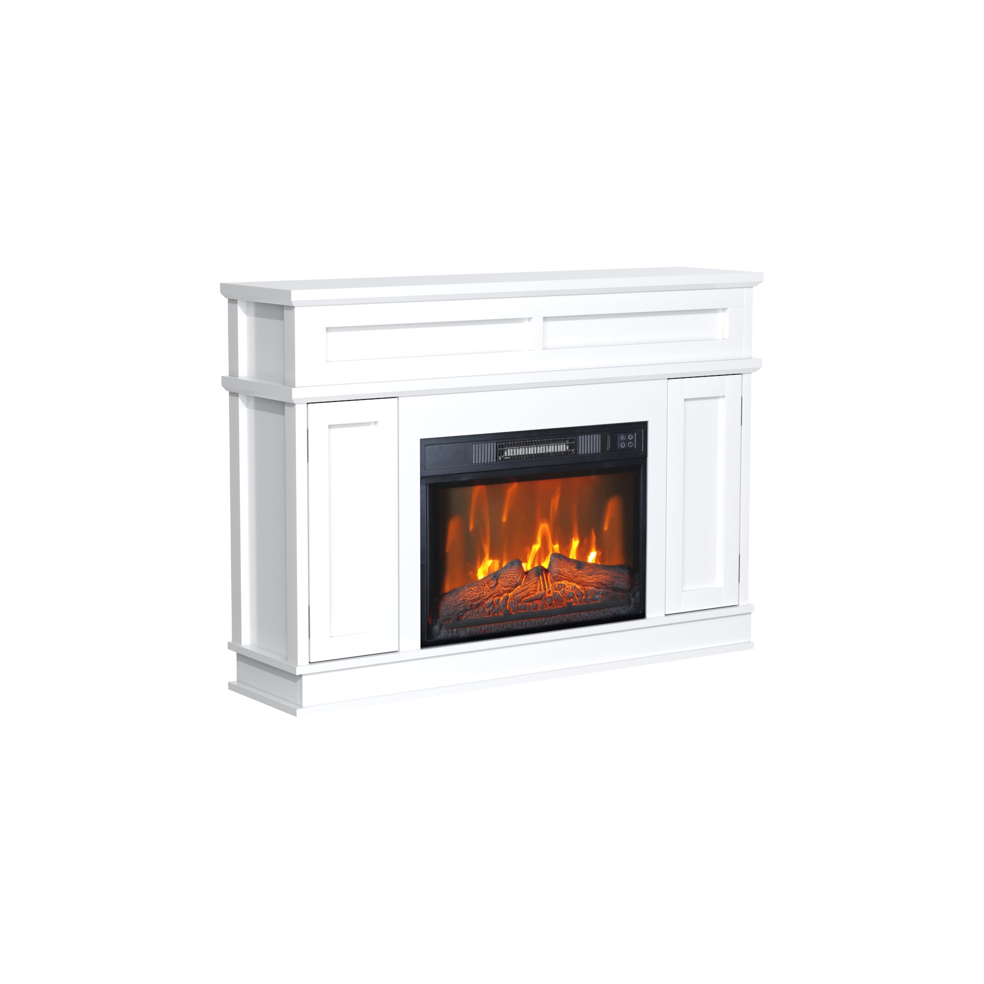 Electric Fireplace Mantel with 23" Electric Fireplace Insert, Package Freestanding Firebox TV Stand Corner Firebox with Log & Remote Control, 750W-1500W, White Stripes