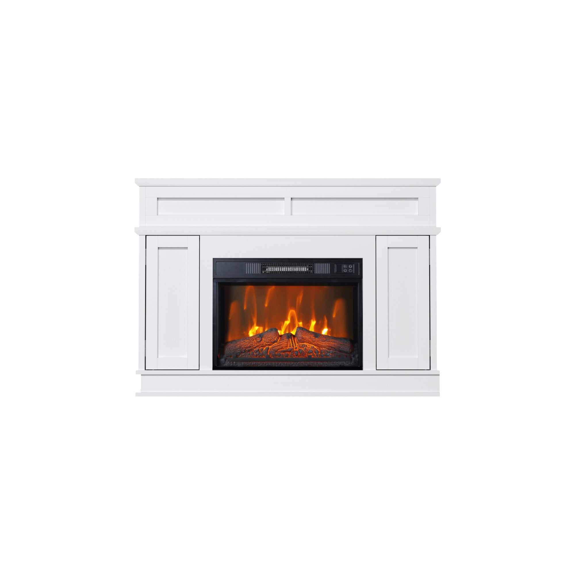 Electric Fireplace Mantel with 23" Electric Fireplace Insert, Package Freestanding Firebox TV Stand Corner Firebox with Log & Remote Control, 750W-1500W, White Stripes
