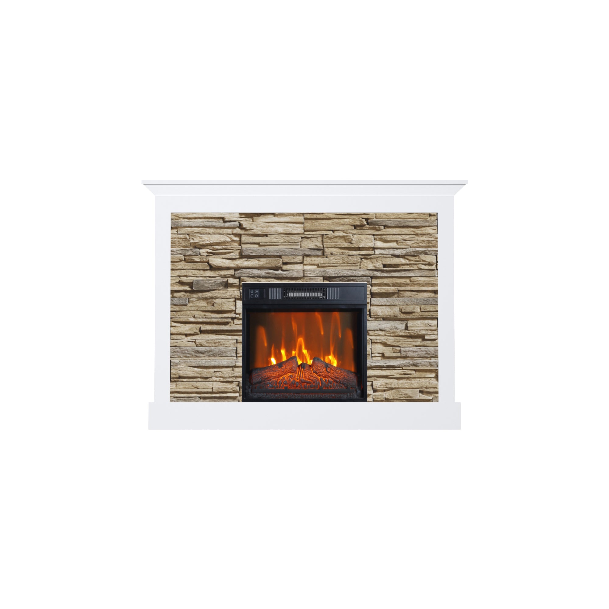 Electric Fireplace with Mantel 23" Electric Fireplace Insert, Wooden Surround Firebox Free Standing TV Stand with Log & Remote Control, 750W-1500W, Decorative Stones