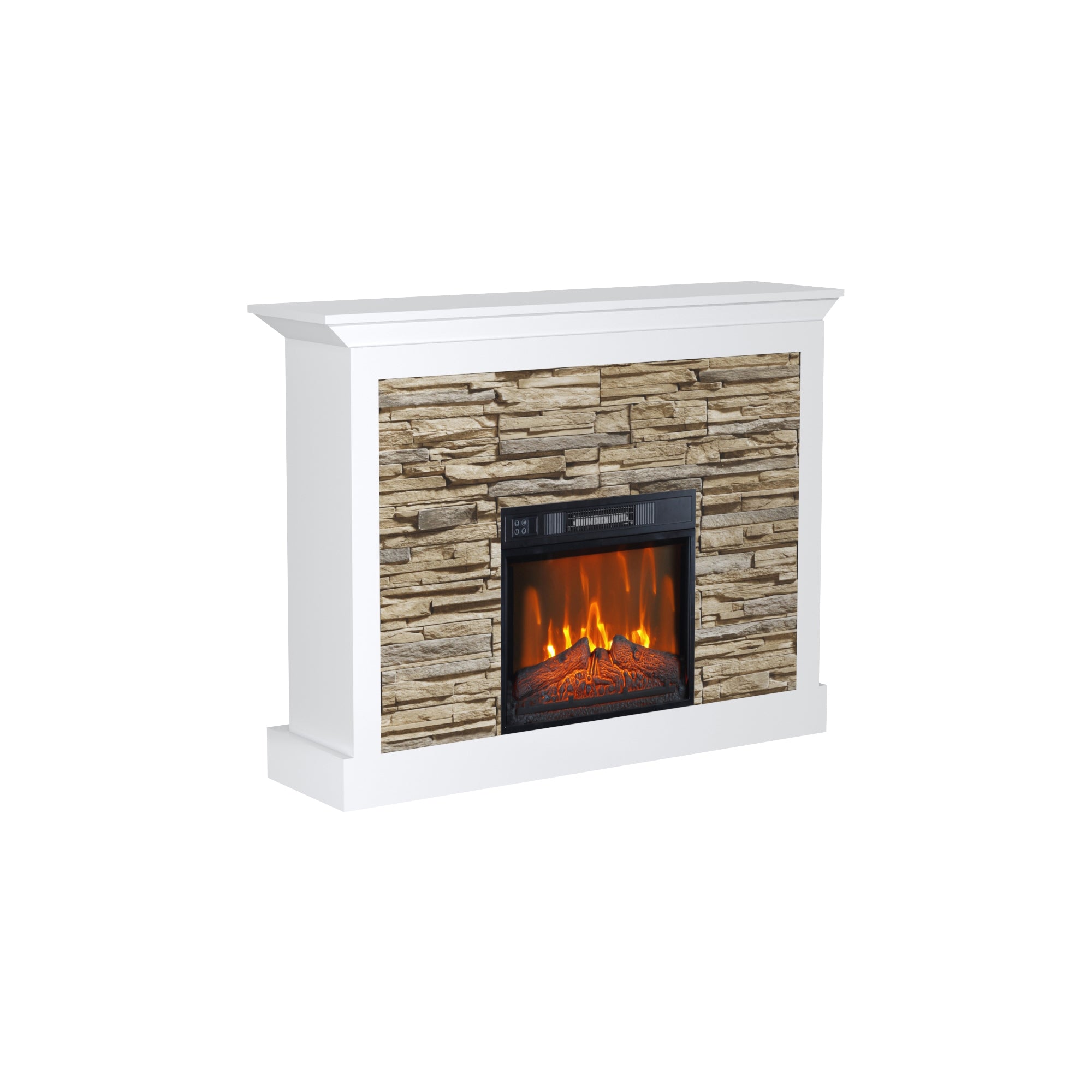 Electric Fireplace with Mantel 23" Electric Fireplace Insert, Wooden Surround Firebox Free Standing TV Stand with Log & Remote Control, 750W-1500W, Decorative Stones