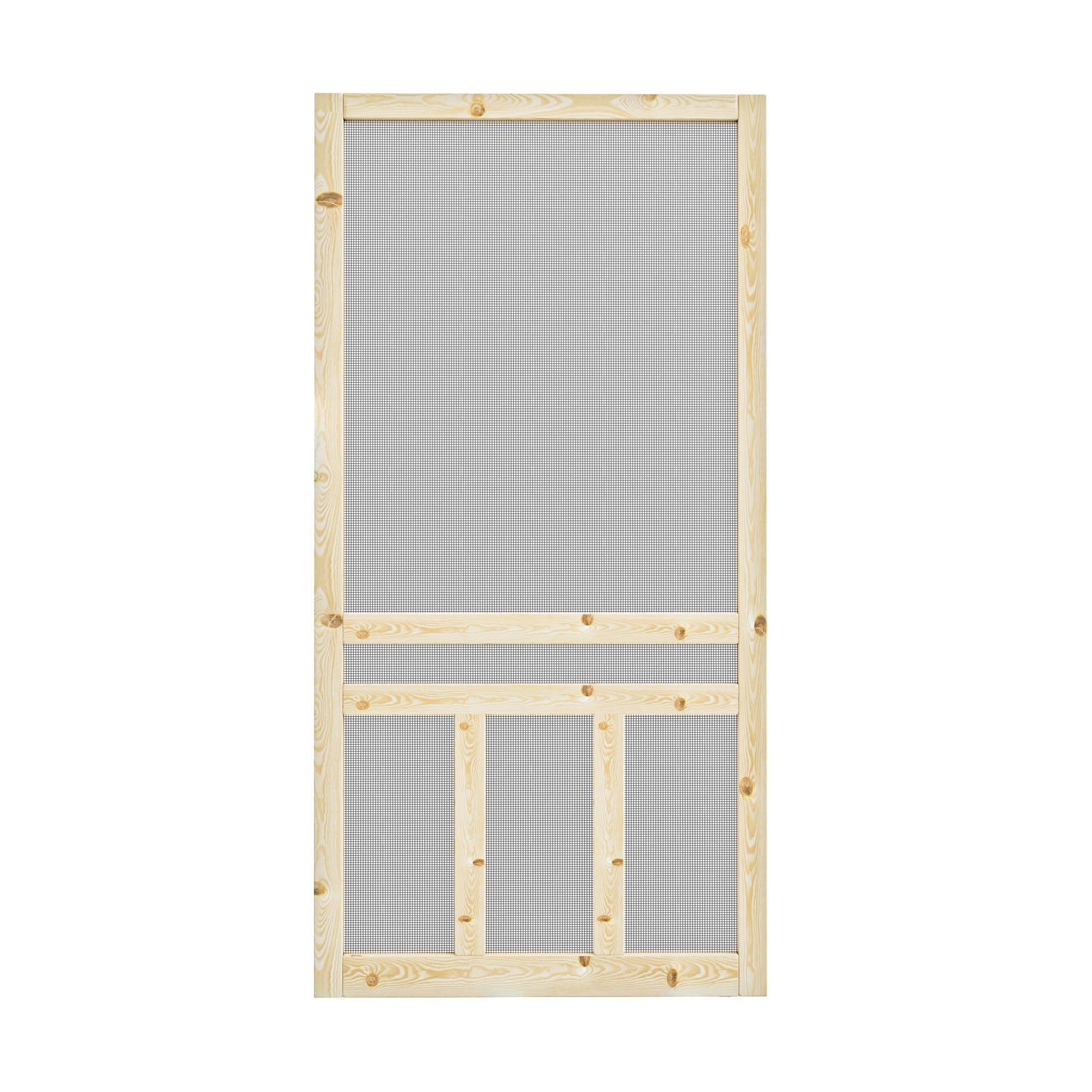 Ark Design Single Universal 3 Lite Paneled Railing Style Unfinished Pine Wood and Gauze Mesh Hinged Screen Door