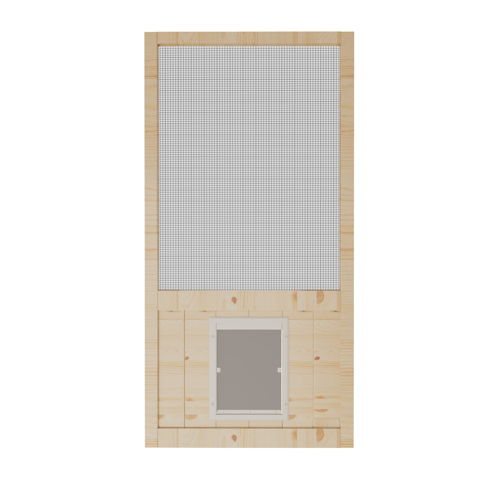 Ark Design Single Universal Paneled Unfinished Pine Wood and Gauze Mesh Hinged Screen Door with Pet Door