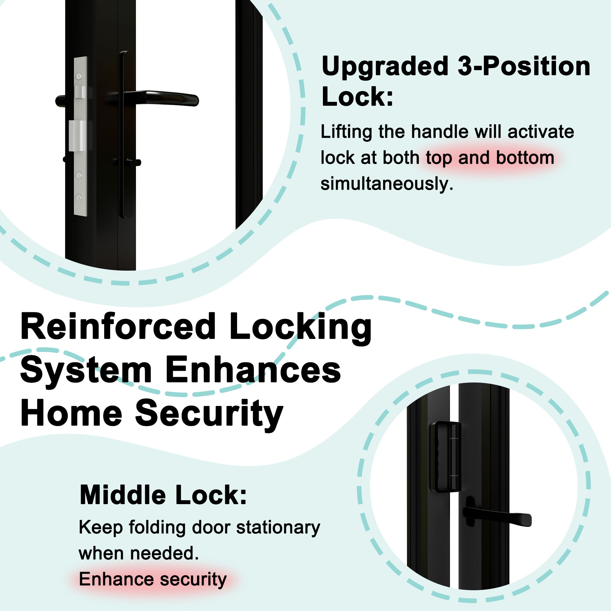 Ark Design Black 3 Panel Outswing Double Tempered Glass Aluminum Folding Patio Door