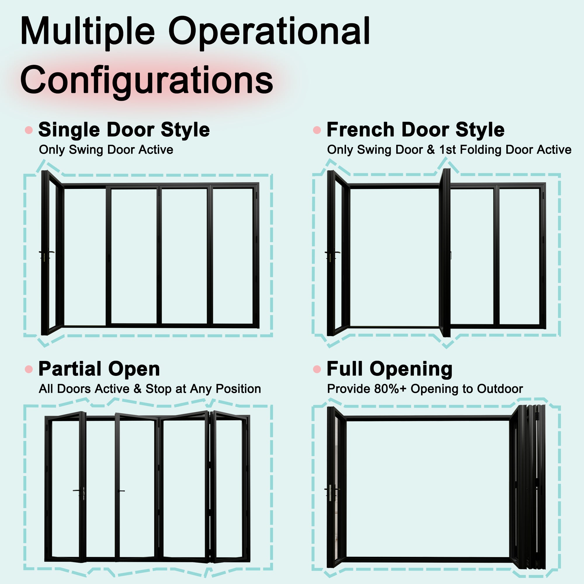 Ark Design Black 2 Panel Outswing Double Tempered Glass Aluminum Folding Patio Door