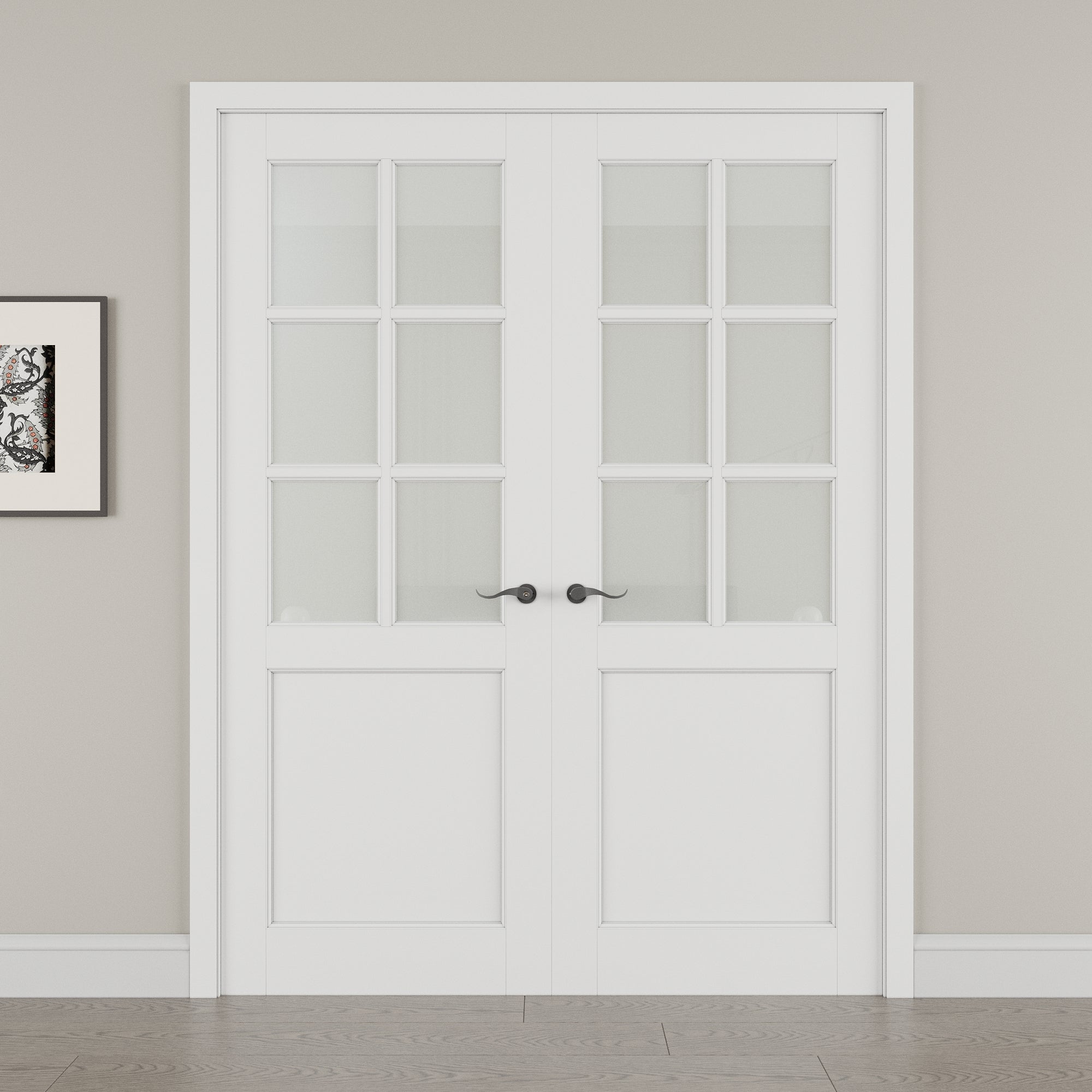 6-Lite Frosted Glass French Door with Hardware Kit, Solid Core MDF Wood ...